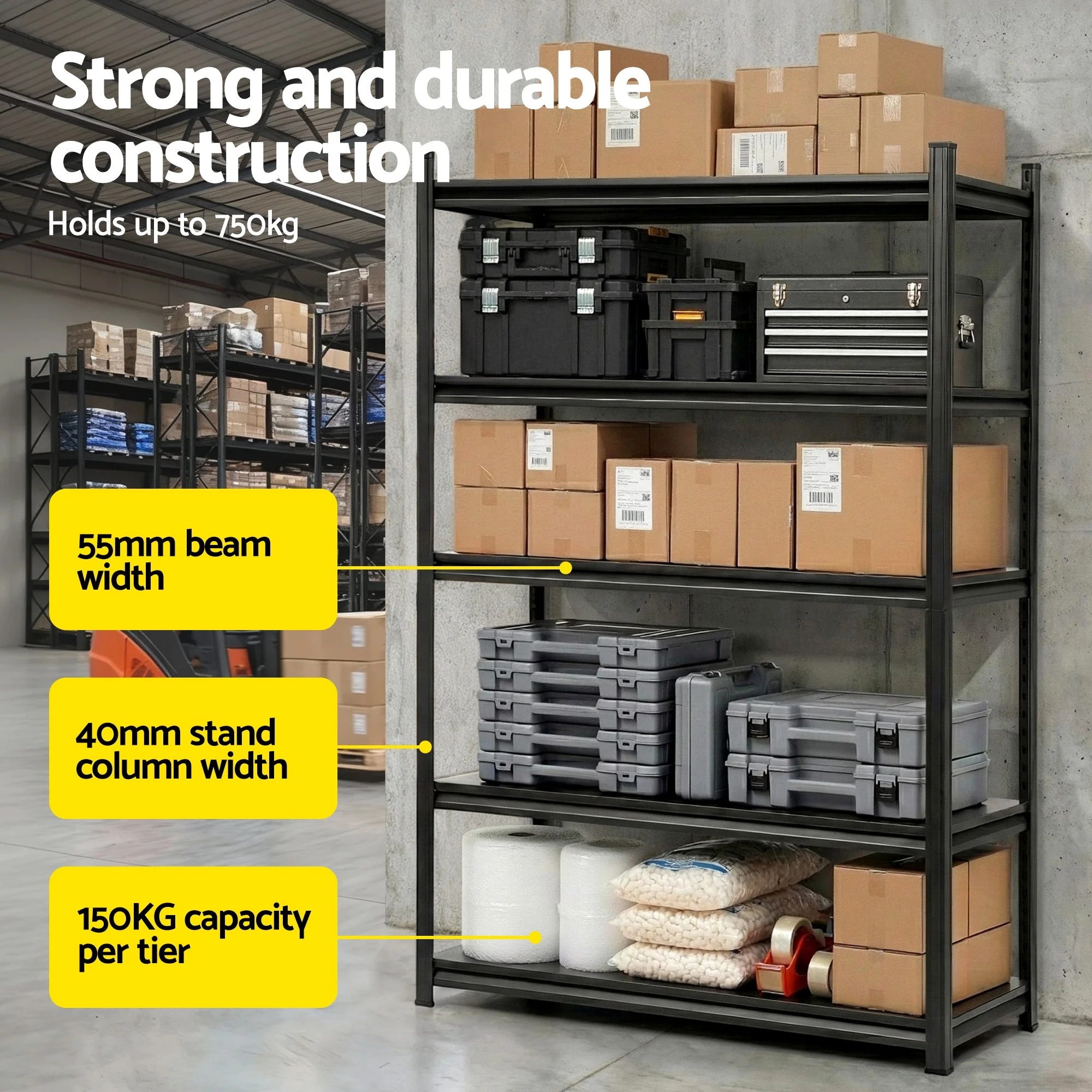 2 Giantz Garage Shelving 1.8X1.2m Warehouse Rack Storage Shelves Workshop Racks Steel - Black, 2 of 6