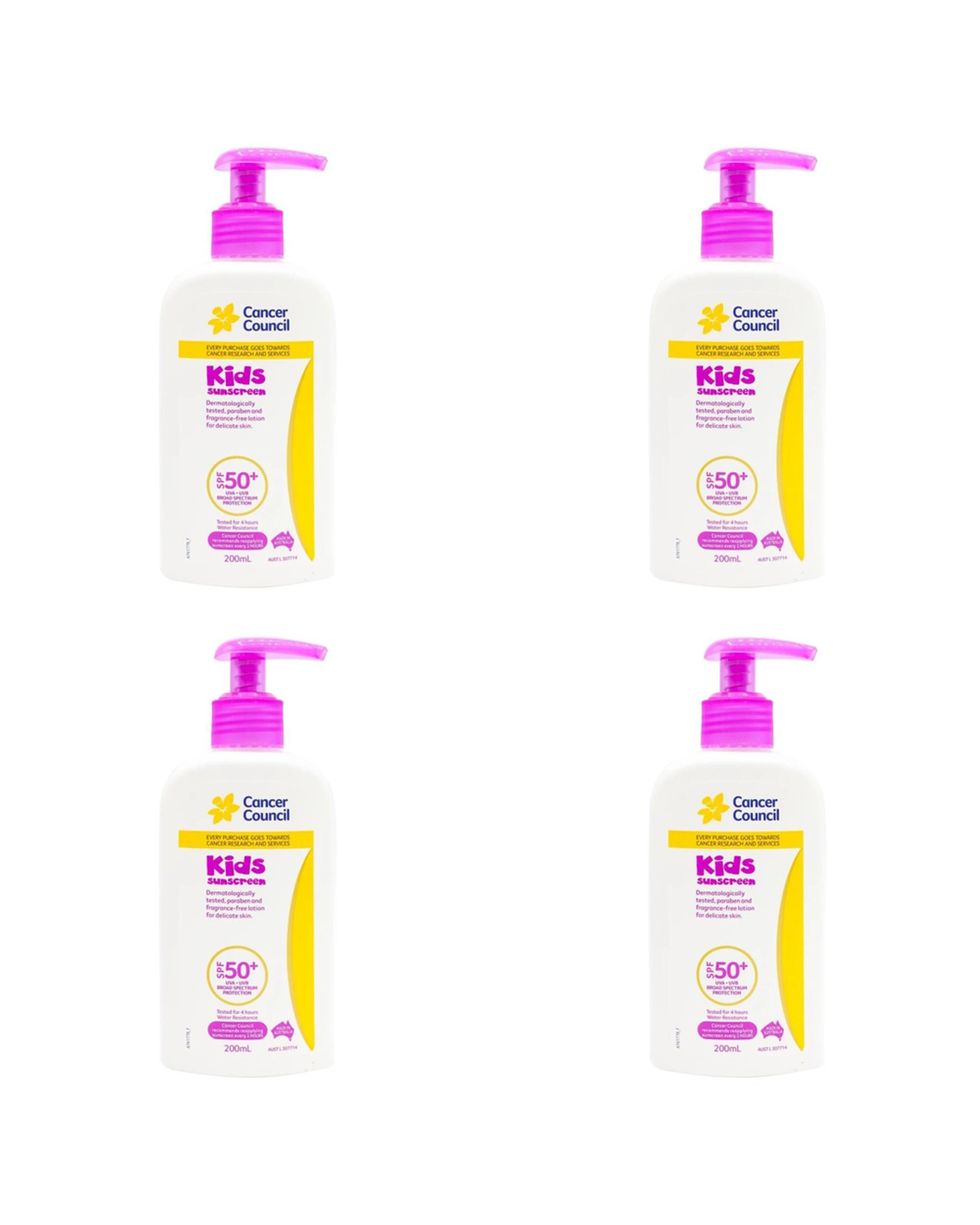 1 Cancer Council 4PK Kids Sunscreen SPF50+ Body Lotion 200ml - Multi, 1 of 4