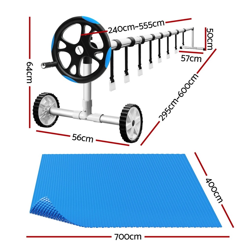 2 Aquabuddy Pool Cover 600 Micron 7x4m w/ Roller 5.55m Solar Blanket - Multi, 2 of 4