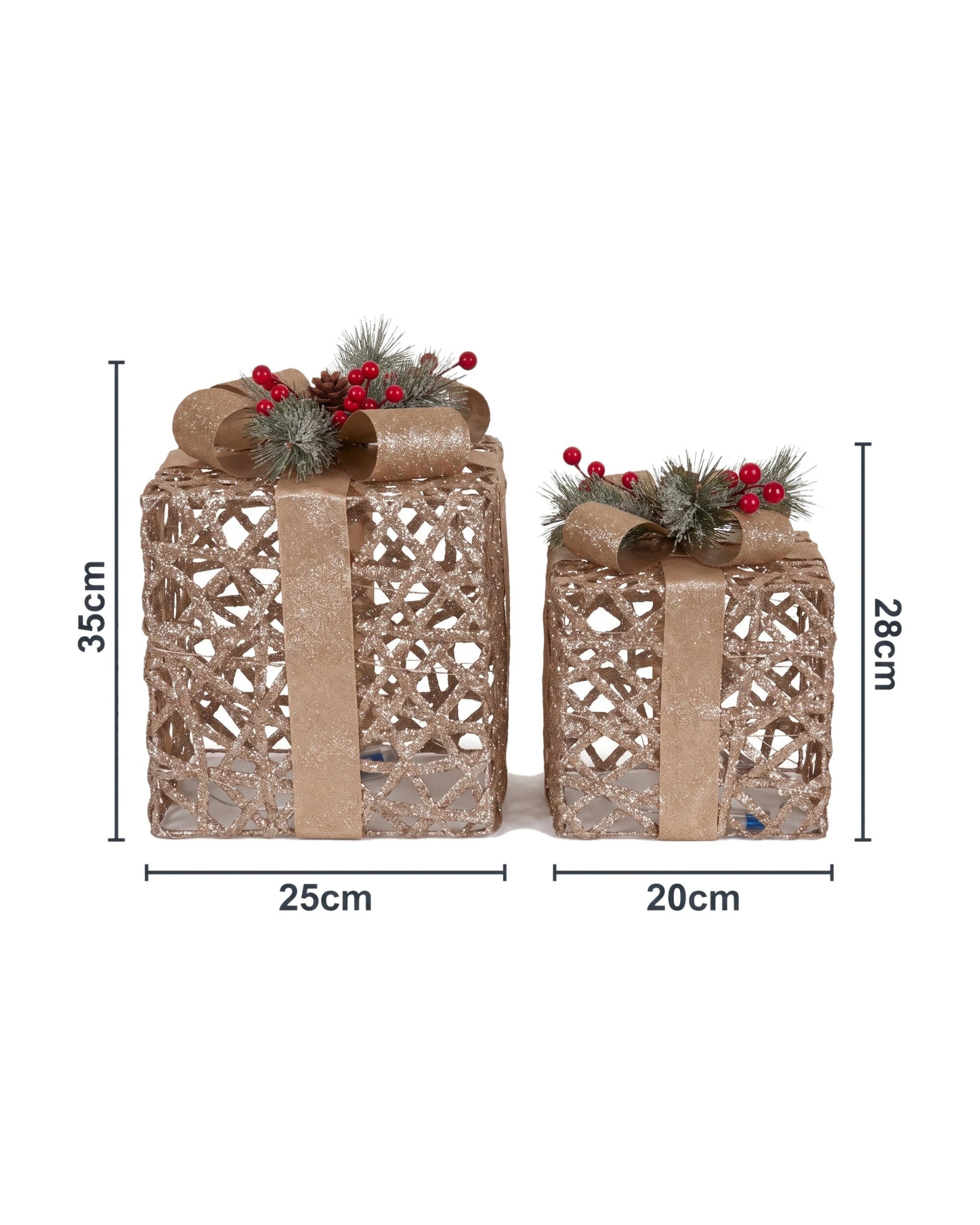 3 Christabelle 2 Pale Champagne Christmas Gift Boxes Light Up Display 35cm 28cm Indoor Xmas Festive Decoration - Gold, 3 of 5
