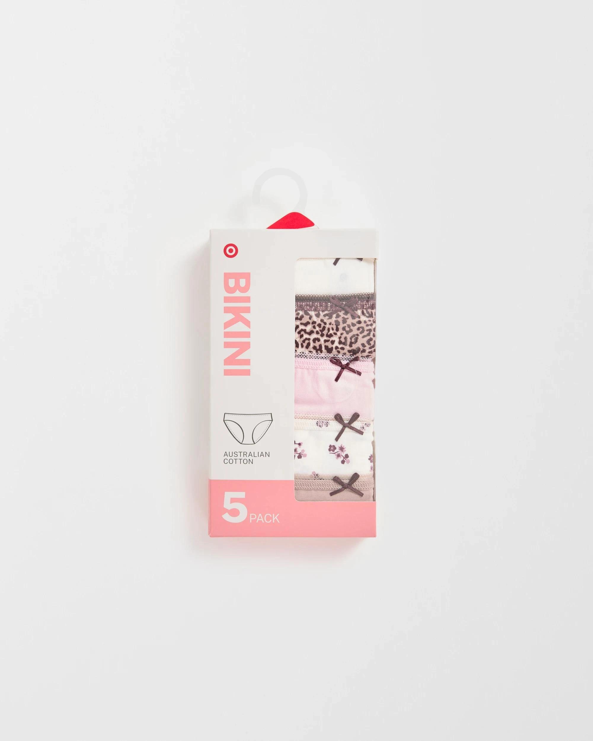 2 Target Woman Cotton/Elastane 5 Pack Bikini Briefs WHITE/LEOPARD/PINK/FLORAL/LATTE, 2 of 5