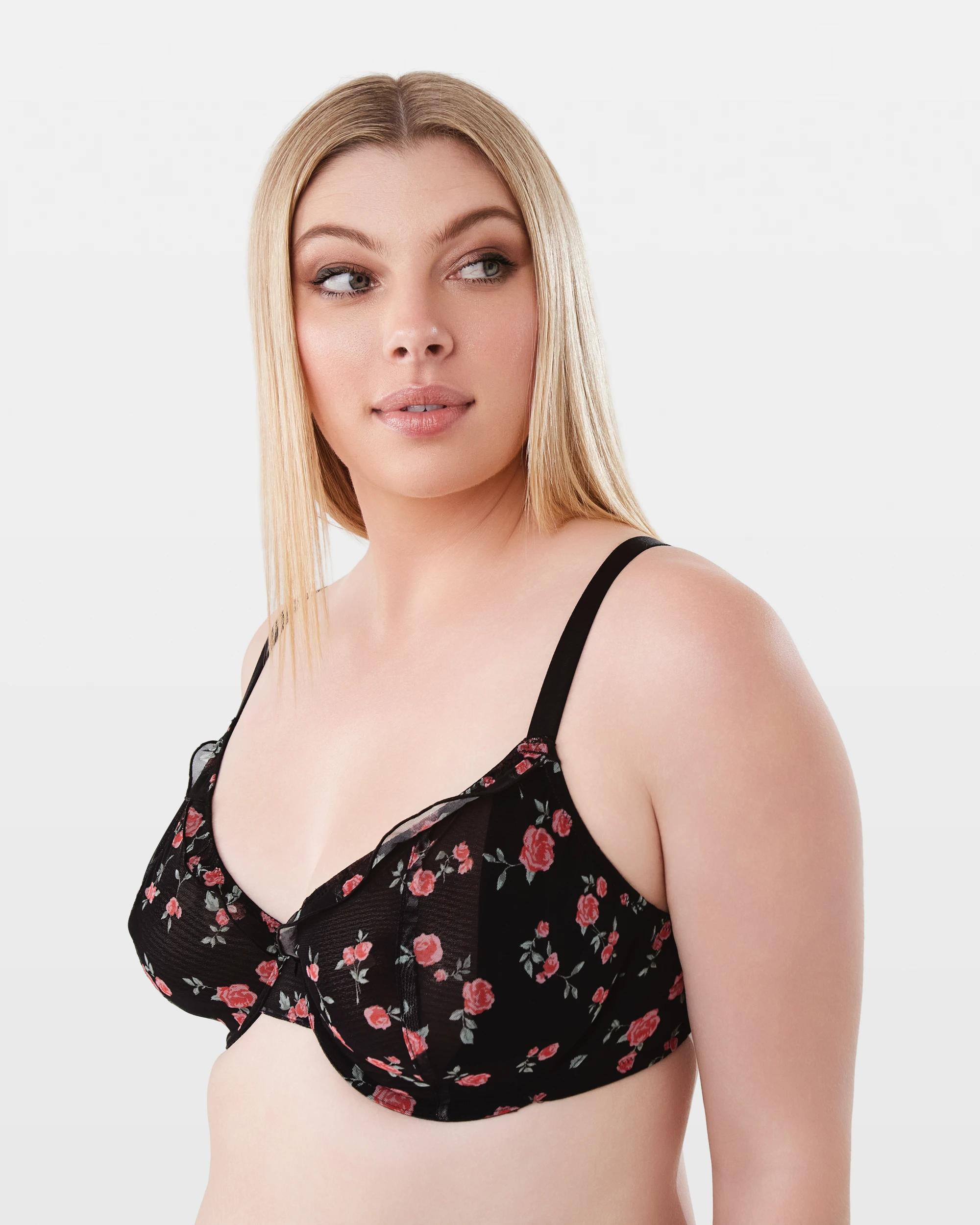 2 Full Figure Soft Cup Mesh Ruffle Underwire Bra Wild Rose, 2 of 6
