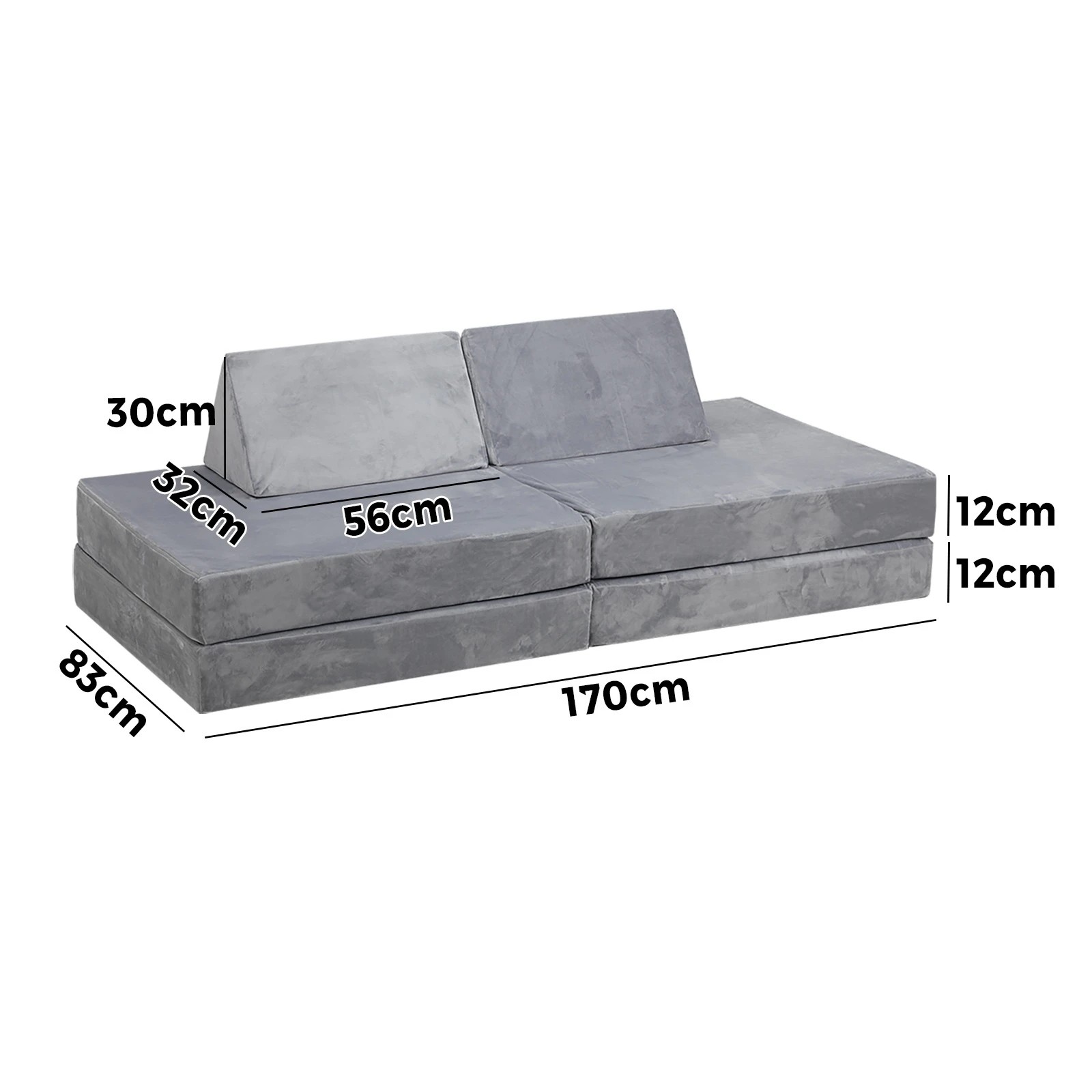 2 Oikiture 4Pcs Kids Sofa Play Couch Modular Lounge Cushion Convertible Playset - Grey, 2 of 8