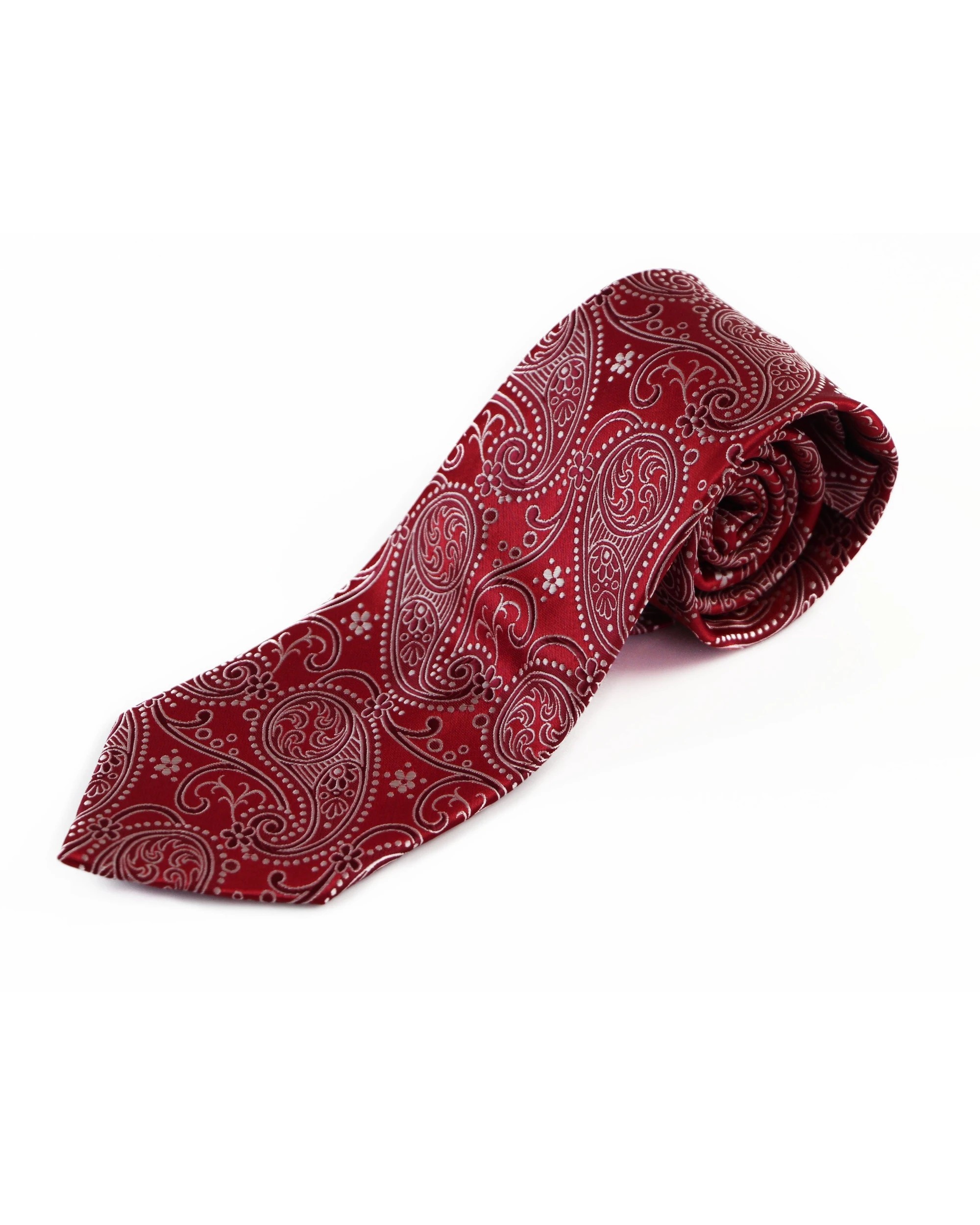 2 Zasel Mens Red & Silver Paisley Patterned 8cm Neck Tie, 2 of 2
