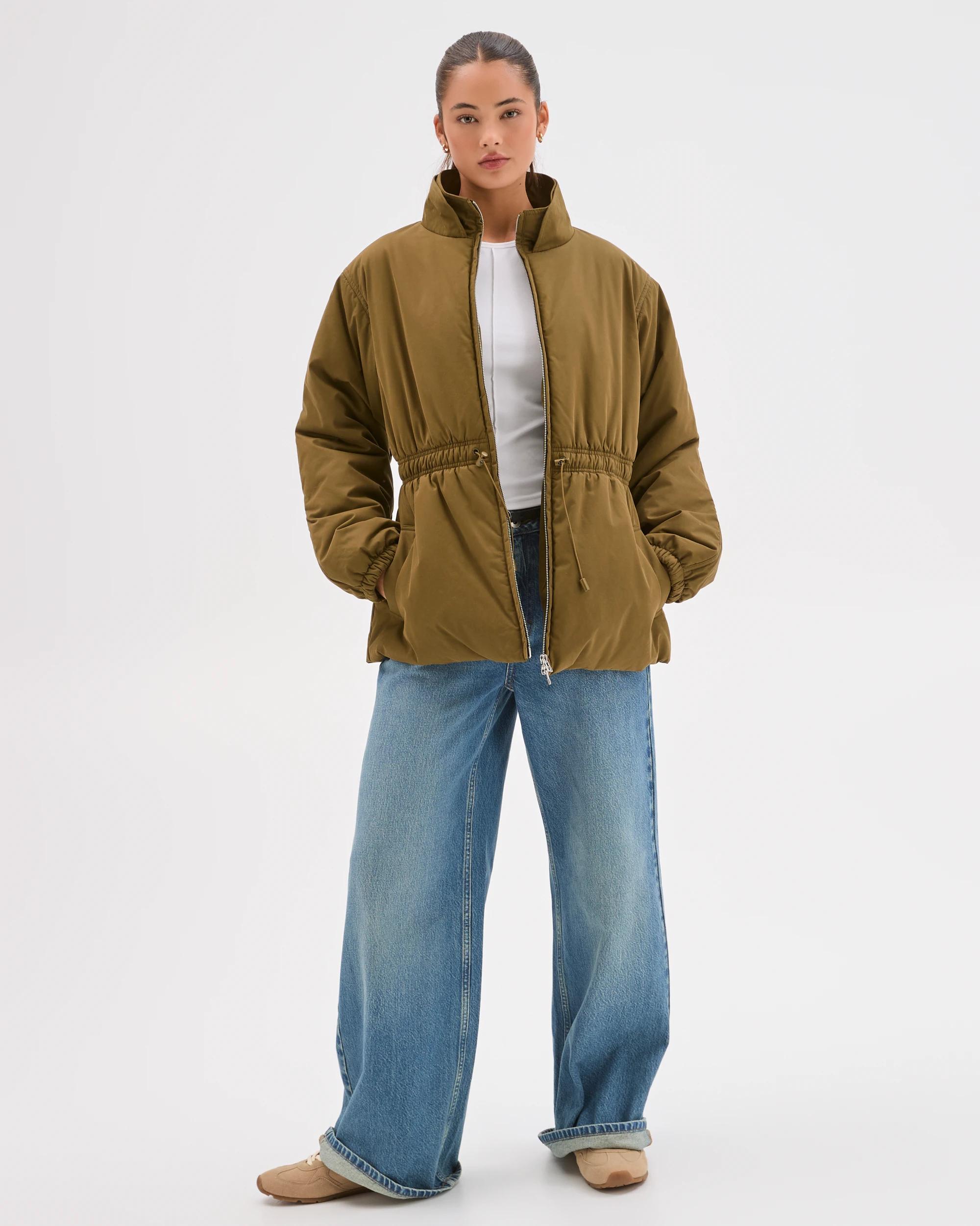 2 Lily Loves Australian Cotton Blend Cinched Puffer Jacket WOODLAND GREEN, 2 of 8