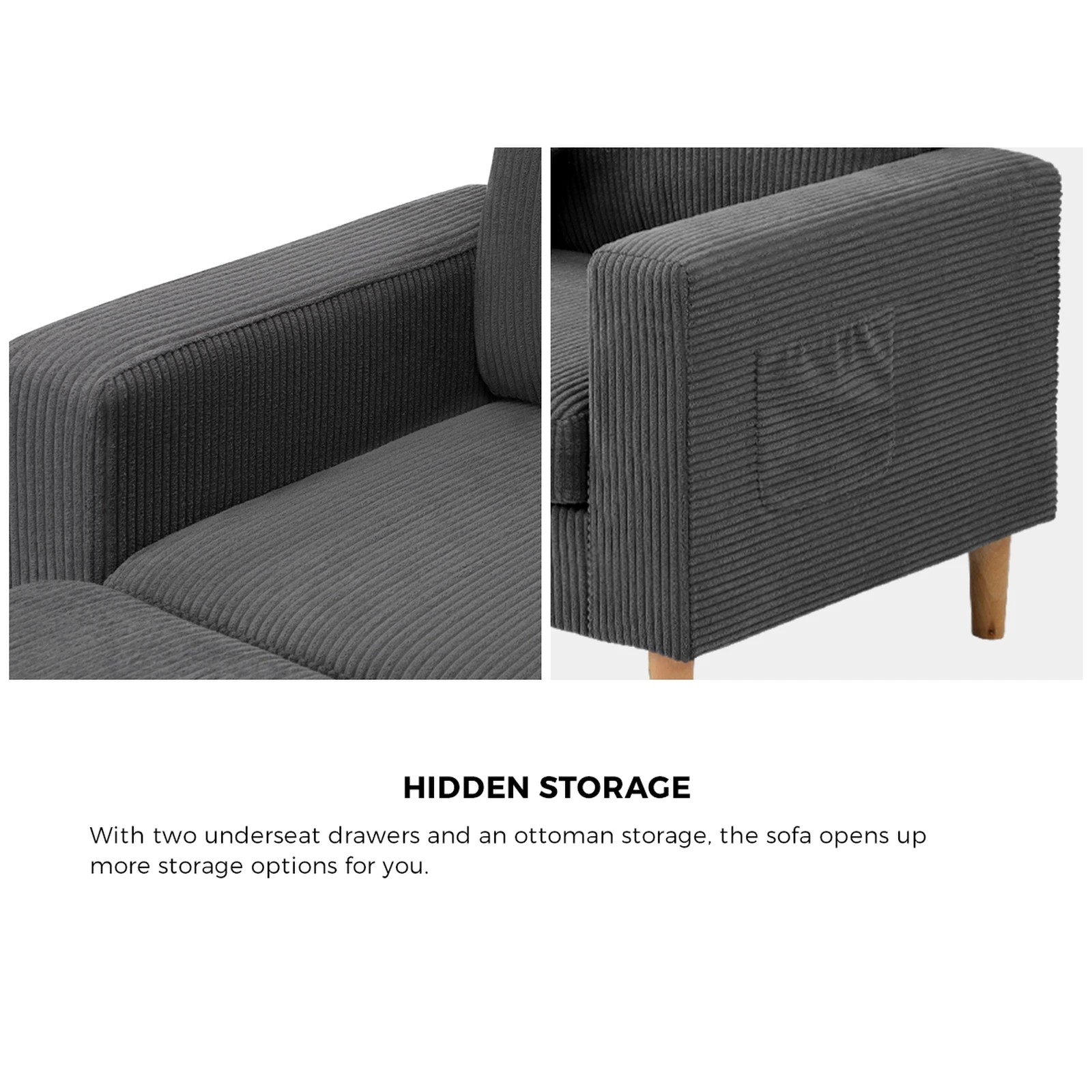 5 Oikiture Sofa Lounge Set Modular Couch 3 Seater Corner Chaise Ottoman Velvet
 - Grey, 5 of 10