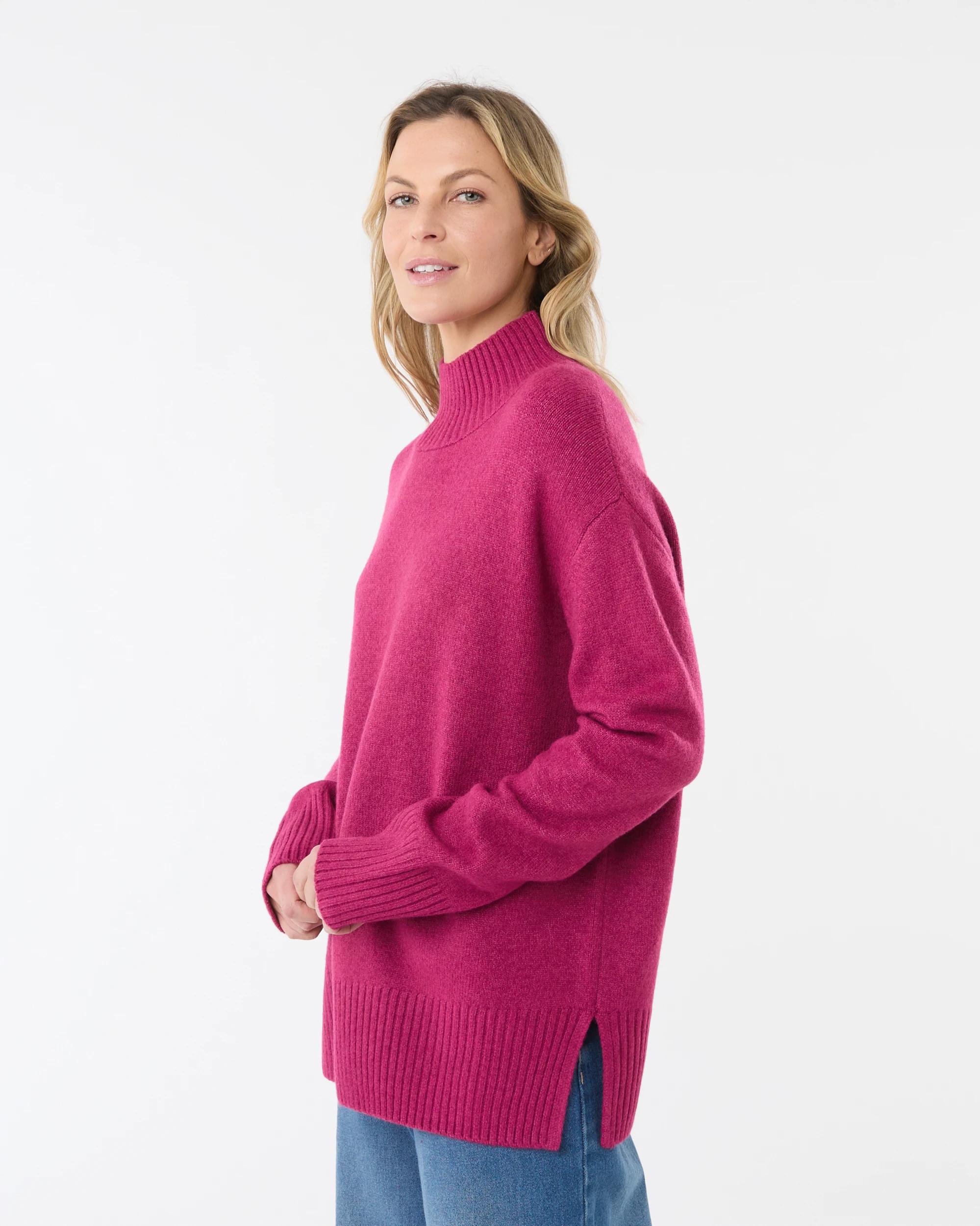 2 Funnel Split Hem Jumper Fuscia, 2 of 6