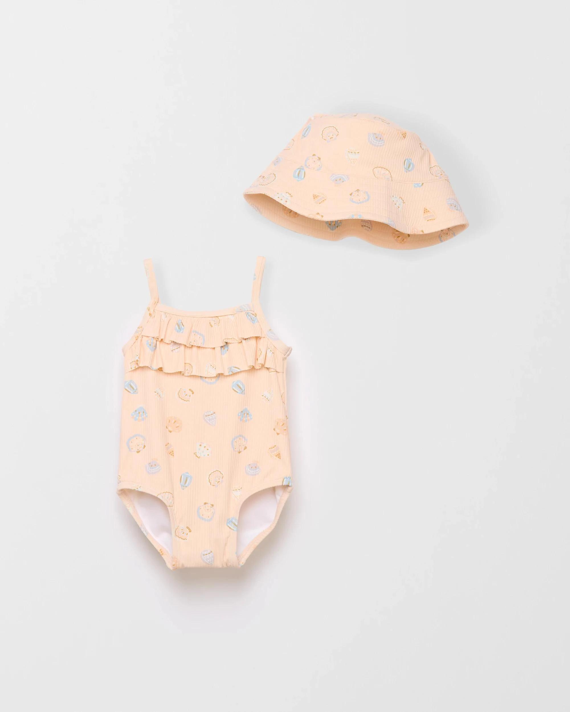 1 Target Baby Swimsuit with Hat Set 2 Piece SHELLS, 1 of 2