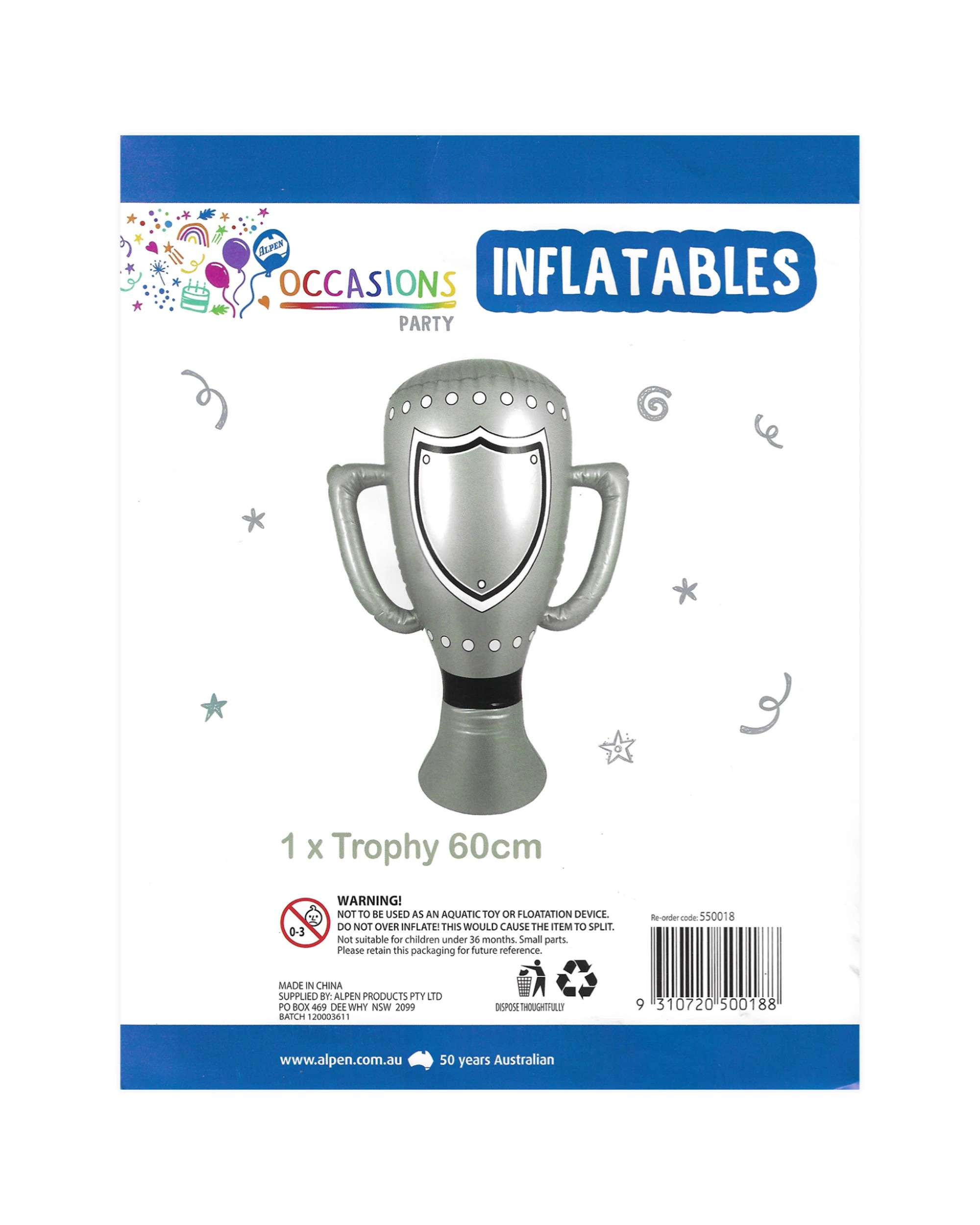 2 Occasions Party Inflatable Silver Trophy, 2 of 2