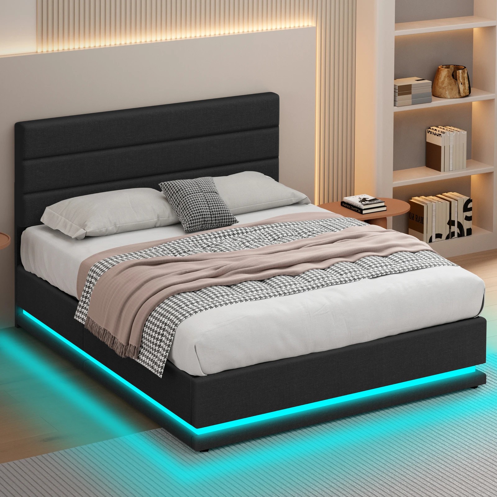 8 Alfordson Bed Frame Double Size Platform RGB LED Gas Lift Storage Base - Charcoal, 8 of 10