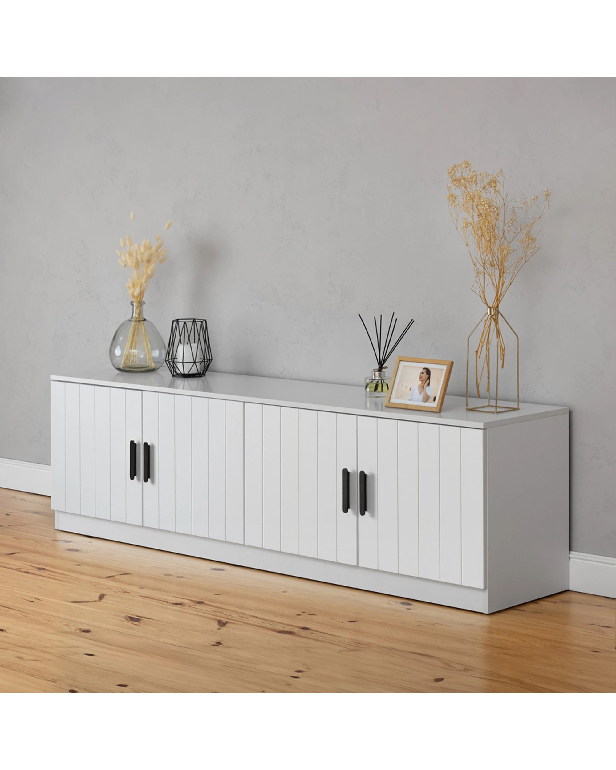 3 European Cabinetry Bucharest VJ Panel TV Unit Oval Handle - White, 3 of 4