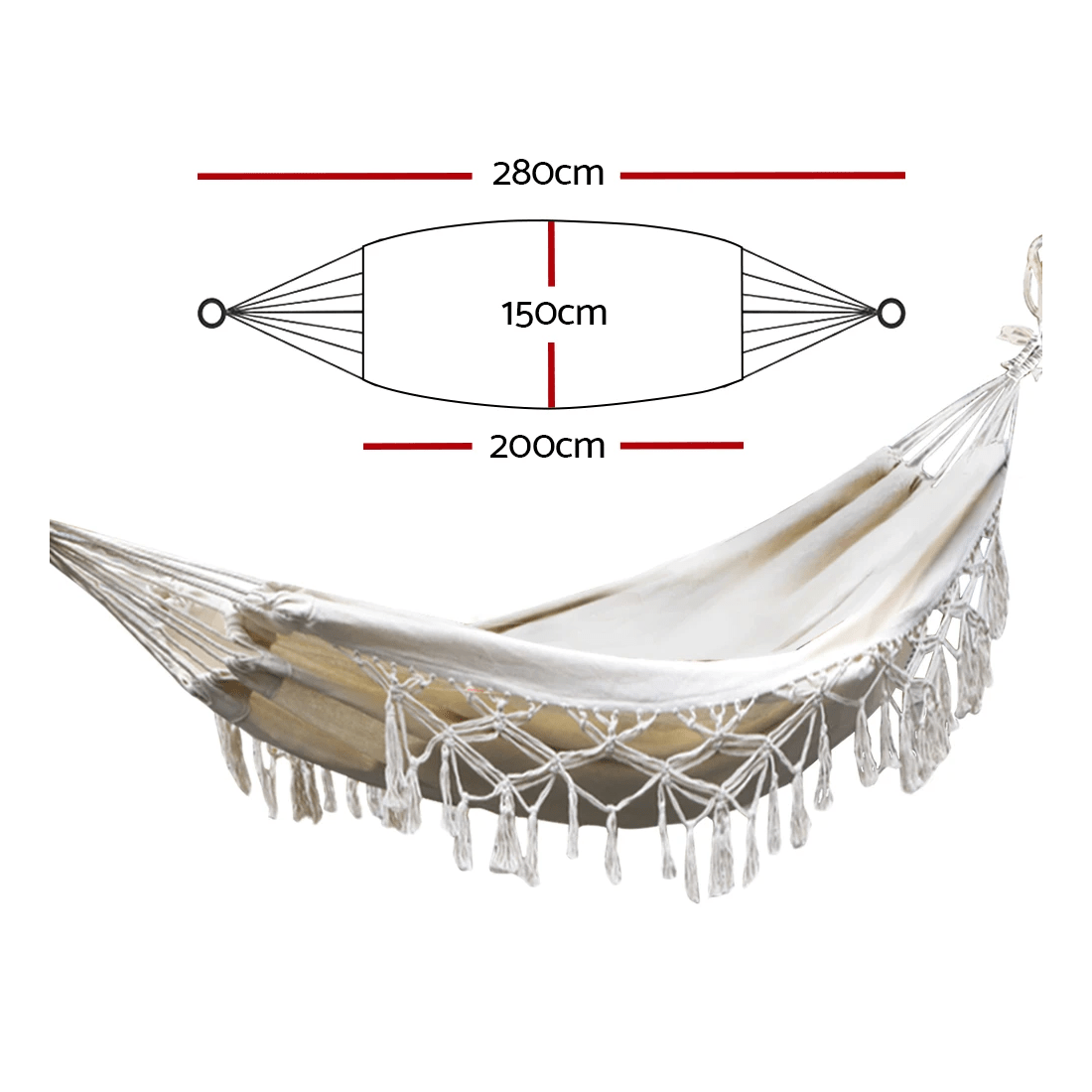 2 Gardeon Hammock Bed Rope Tassel Outdoor Hammocks Chair Camping - Beige, 2 of 7