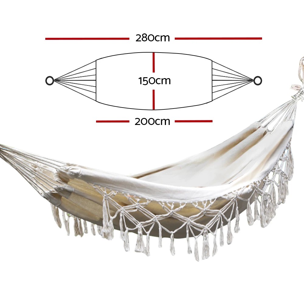 2 Gardeon Hammock Bed Rope Tassel Outdoor Hammocks Chair Camping - Beige, 2 of 7