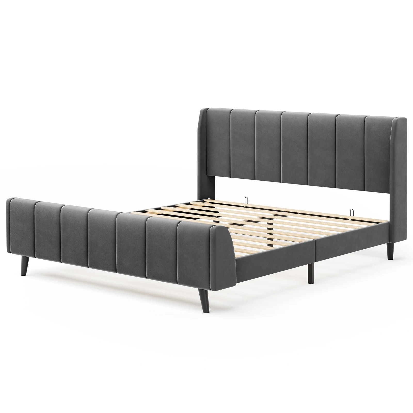 1 Alfordson Bed Frame Double Size Tufted Headboard Base Velvet Hundolf - Grey, 1 of 10