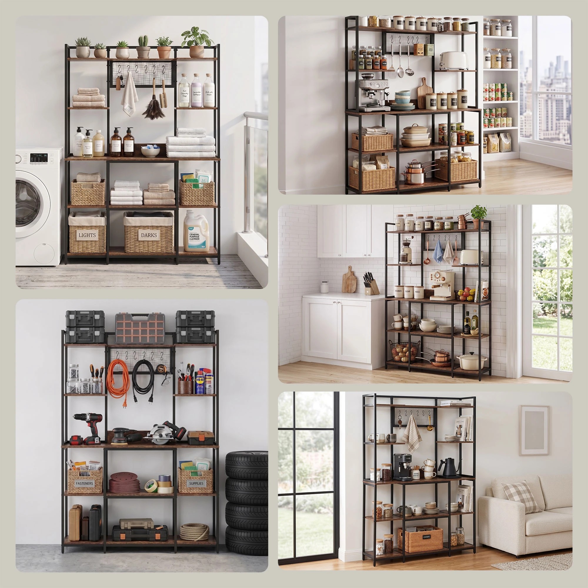 8 Artiss Kitchen Rack with 6 Hooks Microwave Storage Shelf 120cm x 170cm - Brown, 8 of 9
