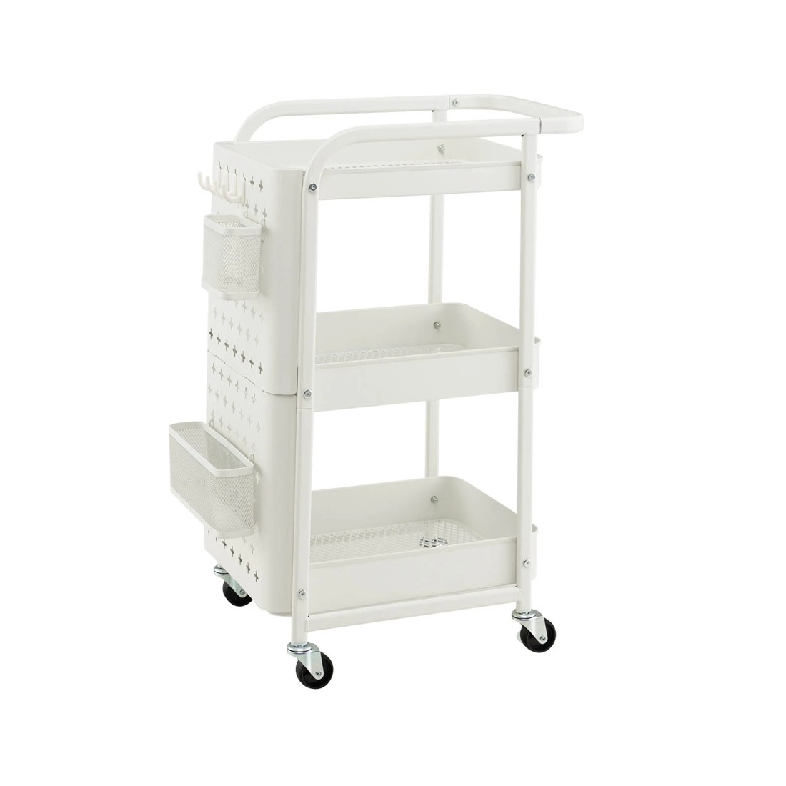 1 Costway 3-Tier Rolling Storage Cart w/Pegboards Mobile Utility Trolley - White, 1 of 4