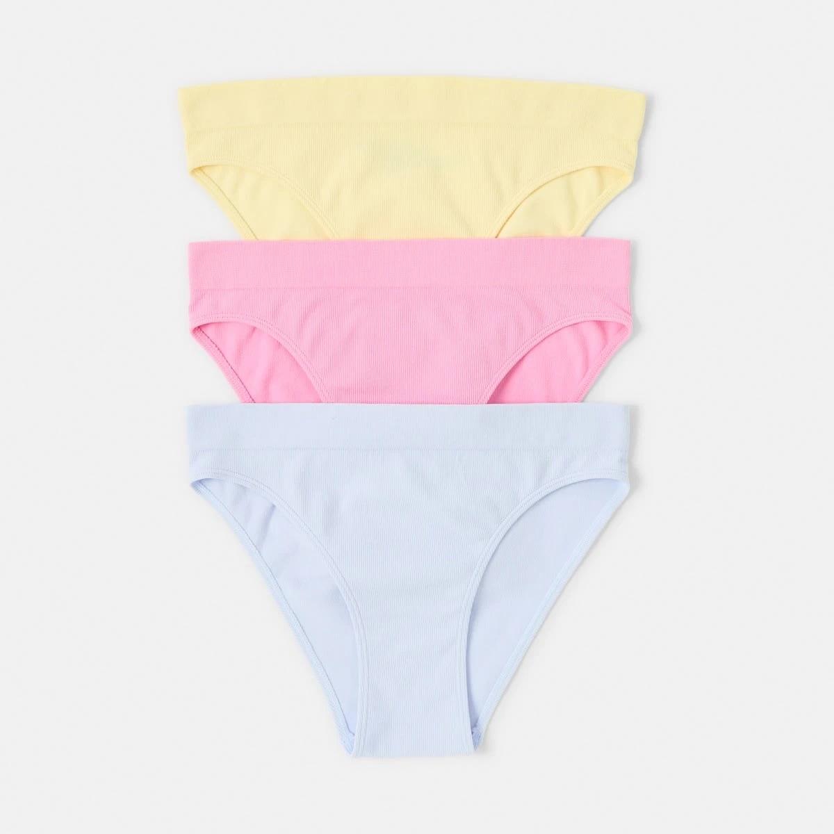 1 3 Pack Ribbed Seamfree Hi-Waist Bikini Briefs HALOGEN BLUE, YELLOW FLAN, SACHET PINK, 1 of 8