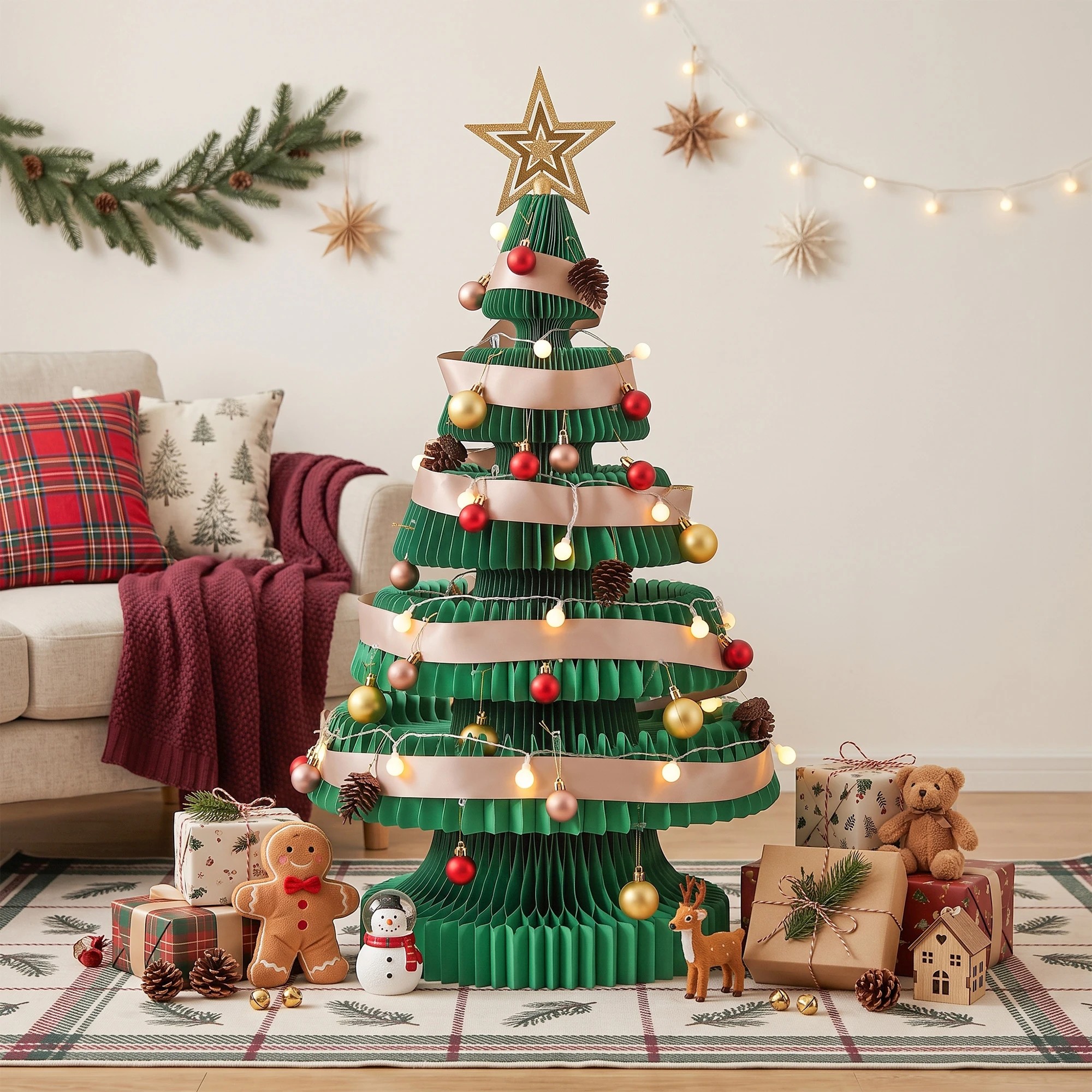 2 Jingle Jollys Paper Christmas Tree Foldable 87CM w/ Star Topper LEDs Xmas Decoration Kit - Green, 2 of 9