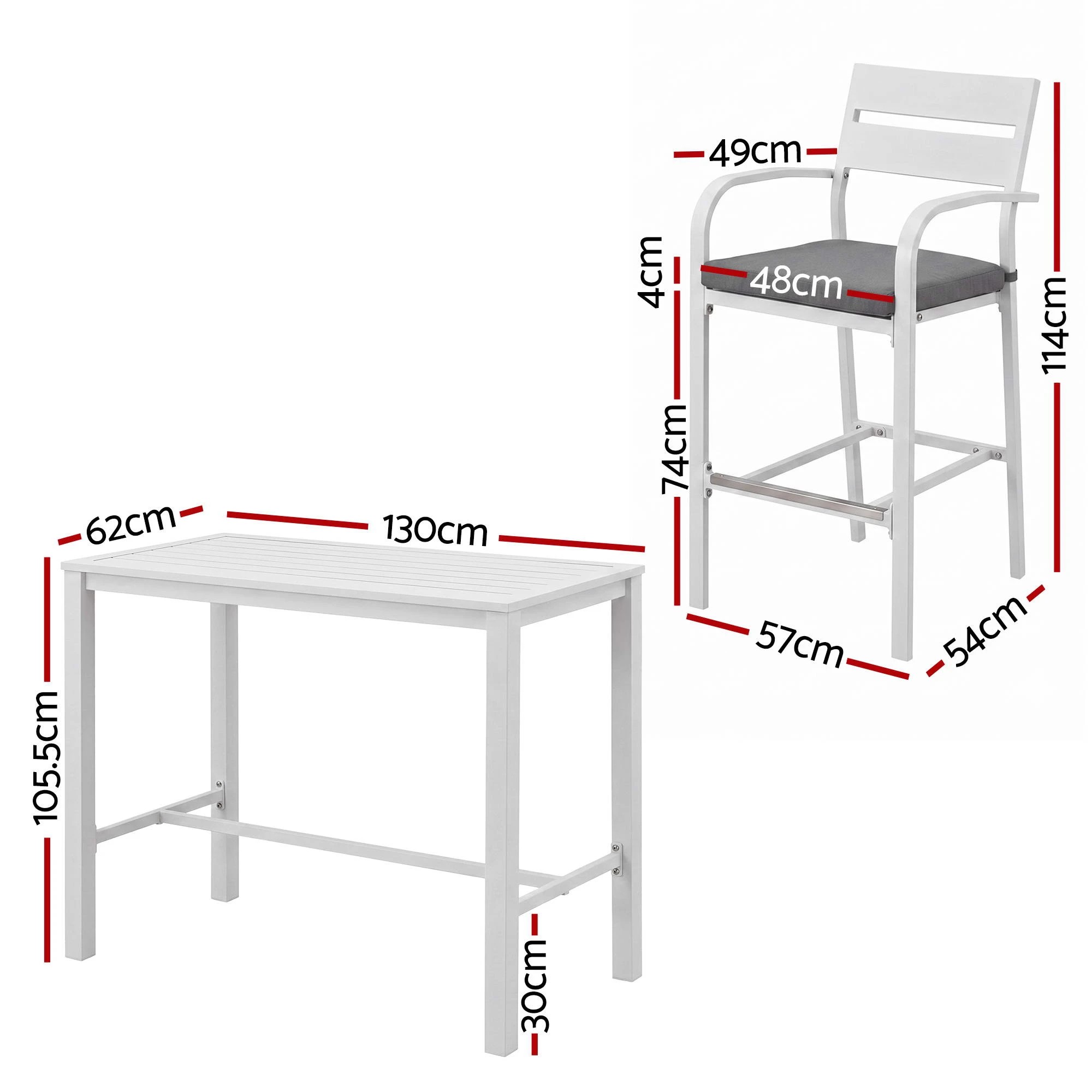 2 Gardeon Outdoor Bar Set 5-Piece Patio Dining Chairs Aluminium Table Stools - White, 2 of 8