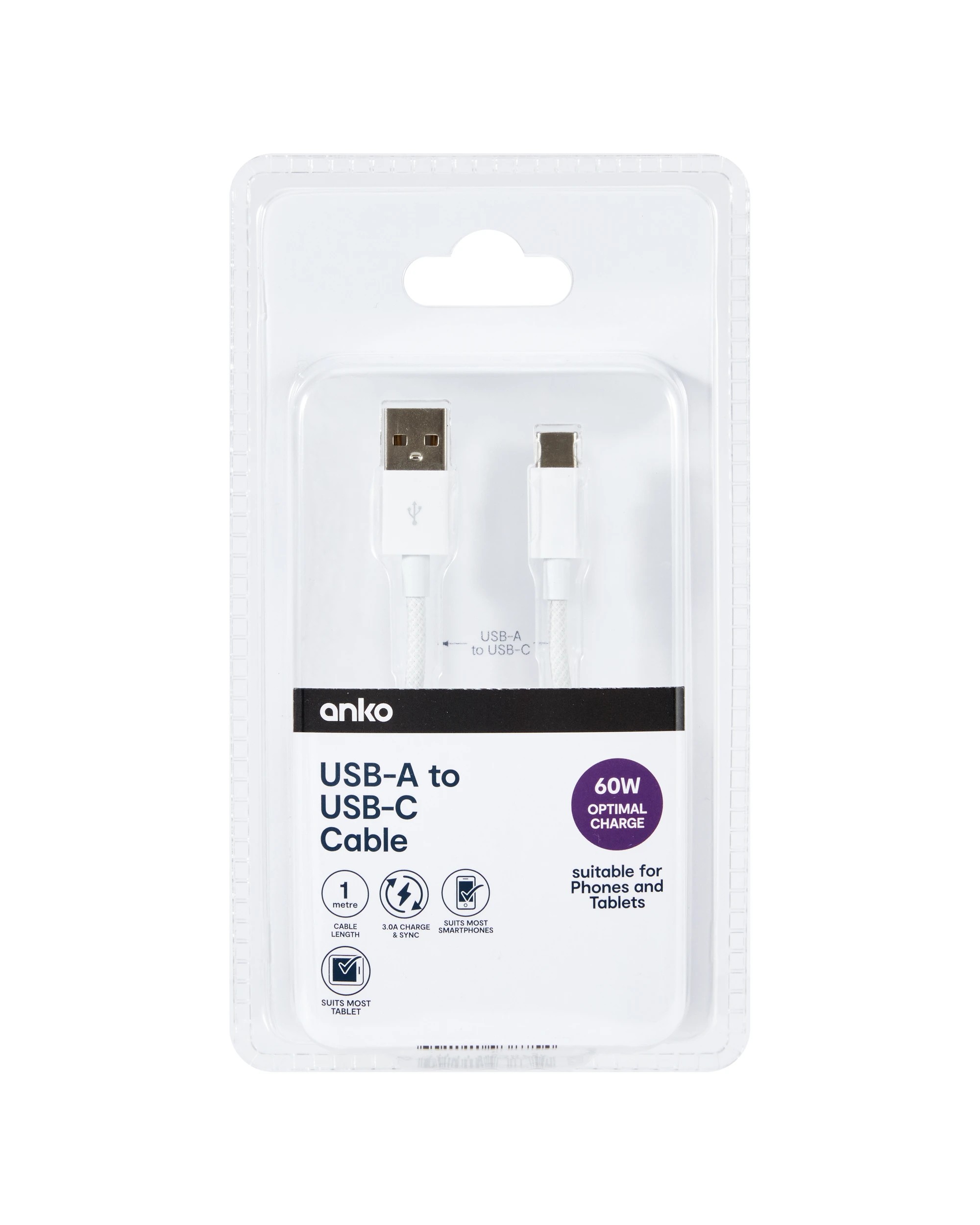 4 USB-A to USB-C Cable - 1m, White, 4 of 5