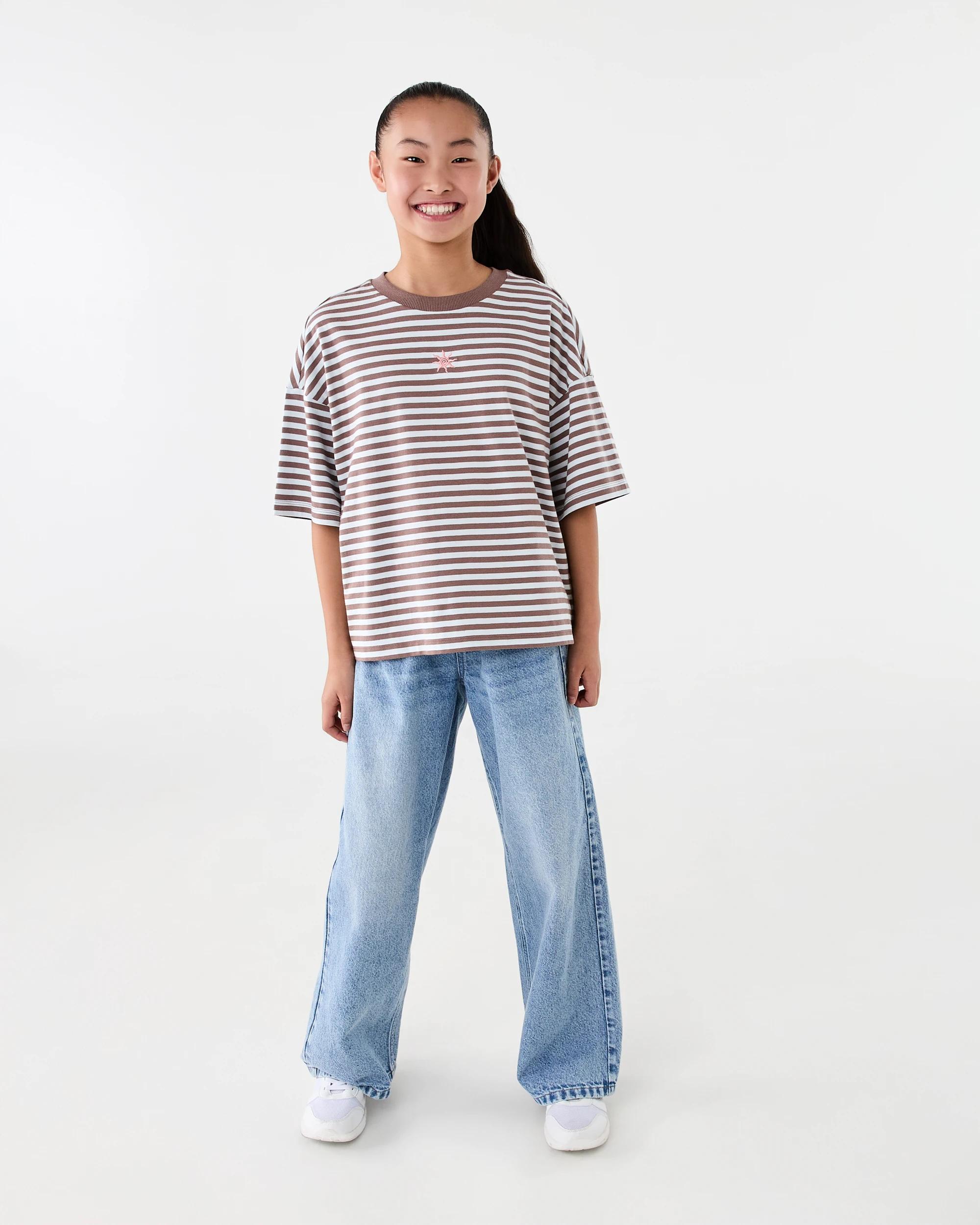 6 Short Sleeve Striped Oversized T-shirt Blu Stripe, 6 of 7