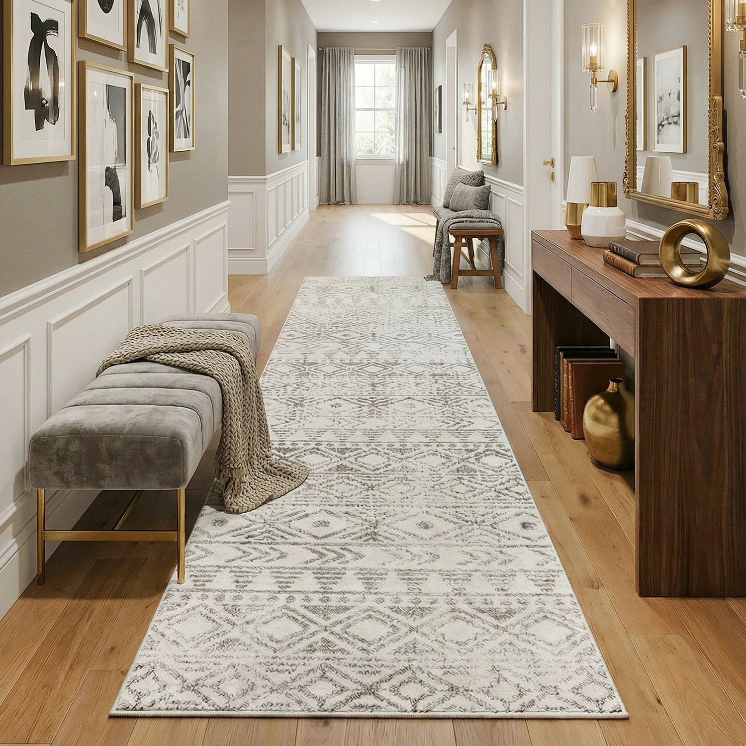 1 Common Ground Rugs Bluebay 456 300x80cm Runner - Medium Pet Friendly Rug - Grey, 1 of 6