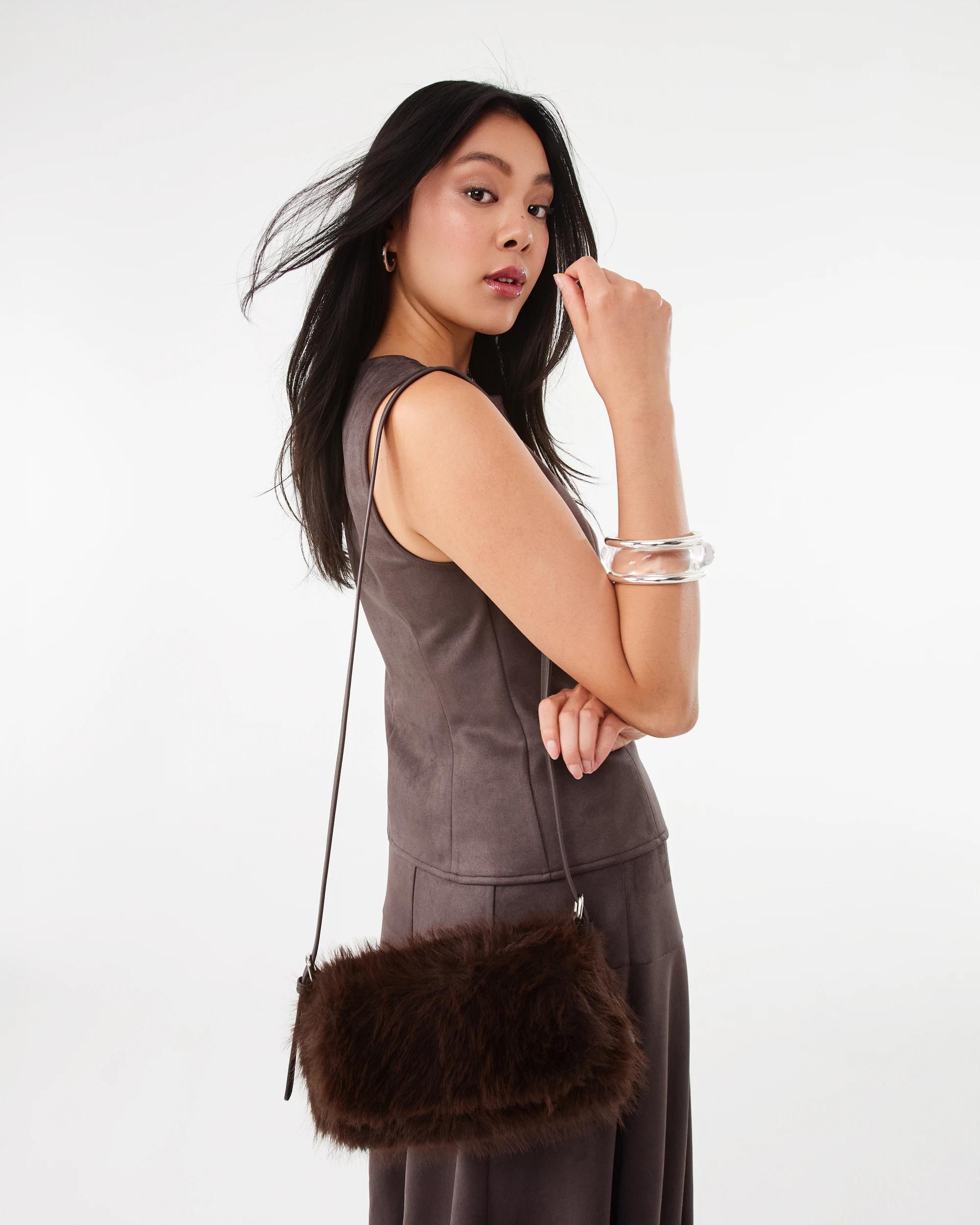 5 Faux Fur Shoulder Bag Chocolate, 5 of 9