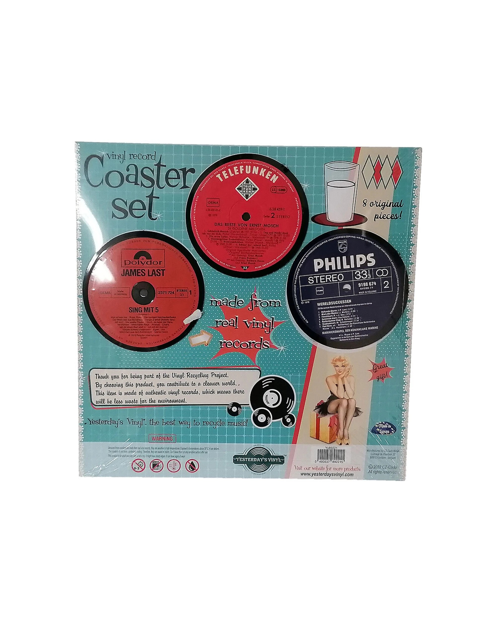 2 Yesterday's Vinyl 8pc Music Lover Memorabilia Coaster Set Recycled Vinyl - Multi, 2 of 3