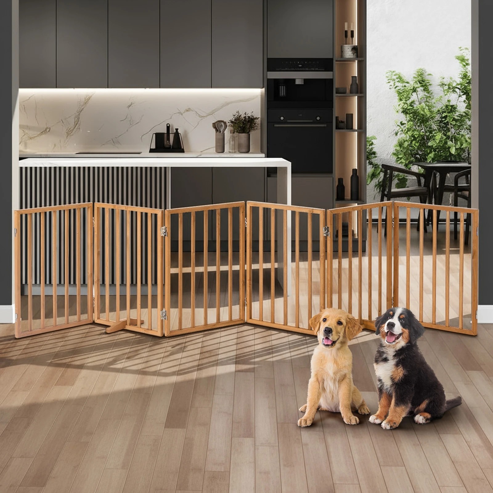 3 Alopet Wooden Pet Gate Dog Fence Playpen Safety Stair Barrier 6 Panels - Natural, 3 of 10
