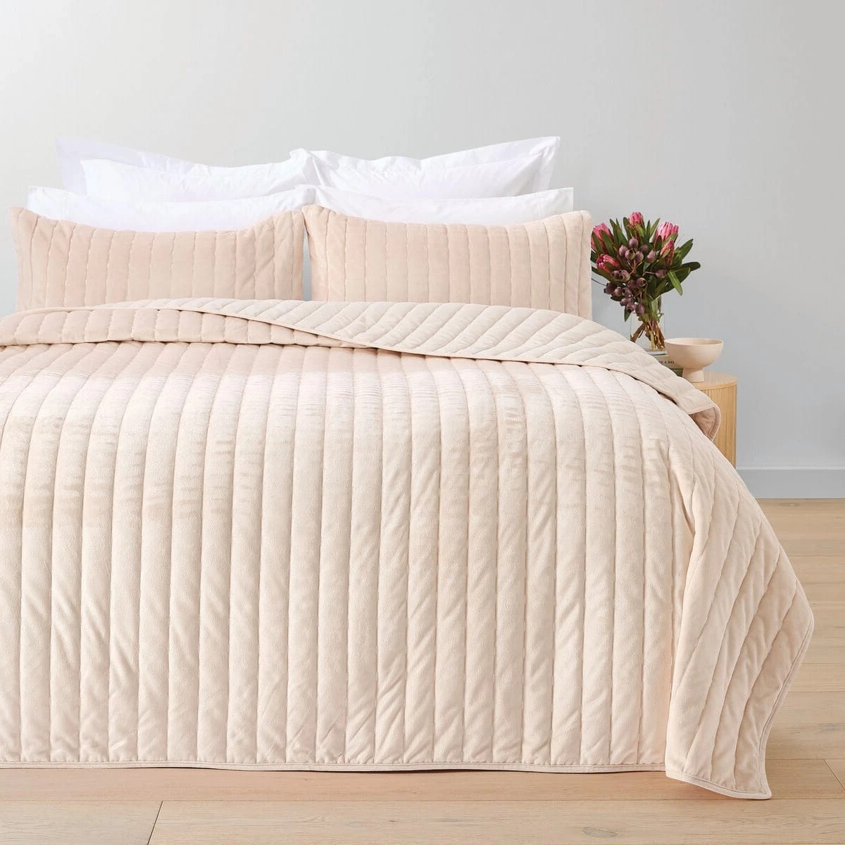 1 Velvet Coverlet Set - Queen/King Bed, Nude, 1 of 6