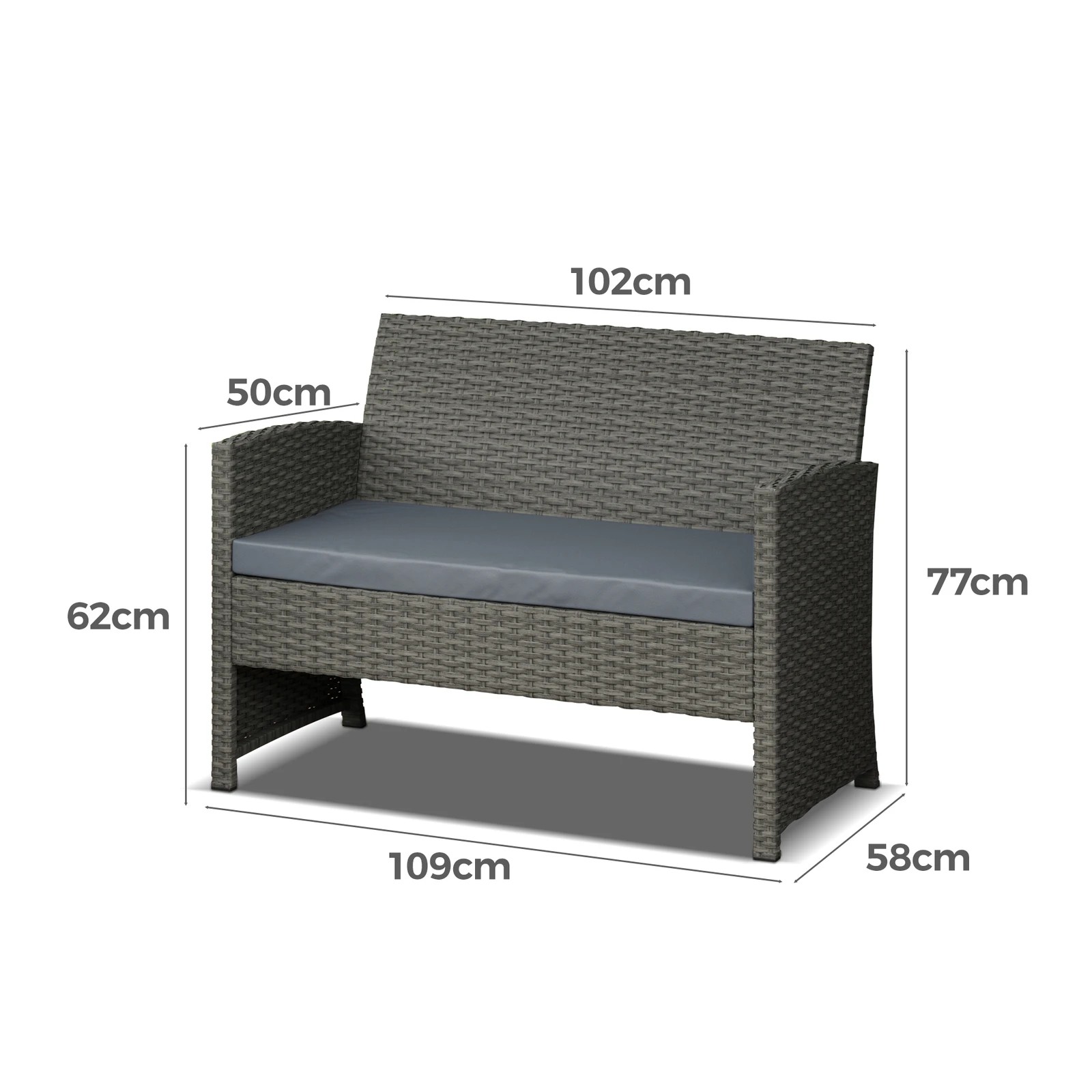 8 Alfordson 4PCS Outdoor Furniture Garden Patio Sofa Set Wicker - Dark Grey, 8 of 10