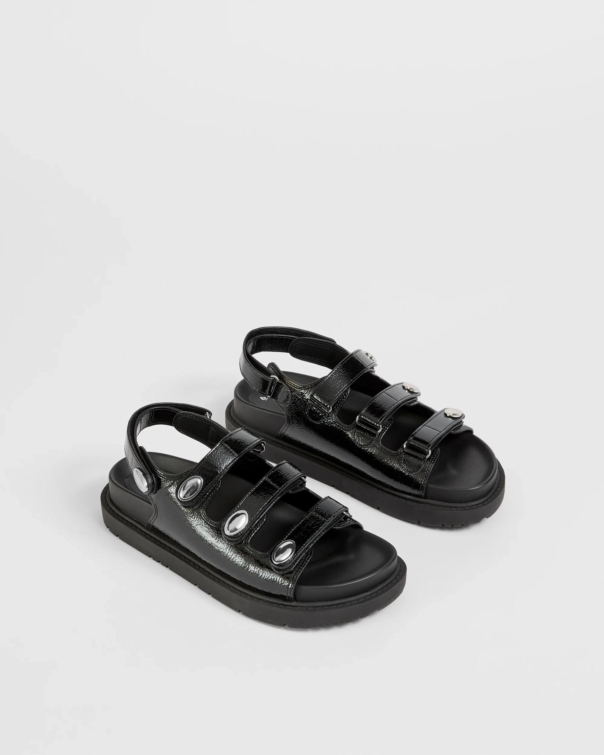 2 Target Woman Triple Strap Footbed Sandal - Katty BLACK CRINKLE, 2 of 3