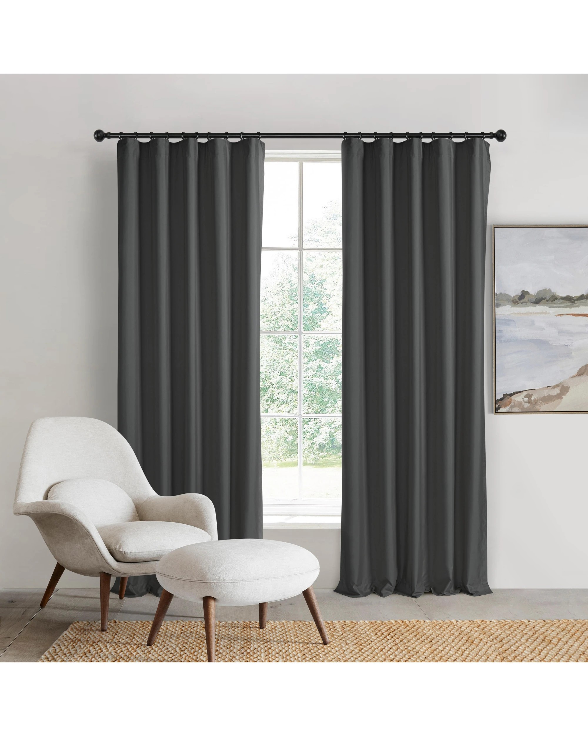 1 Sherwood Home Orlando Blockout Multi Header Curtain Pair 225x223cm - Charcoal, 1 of 8