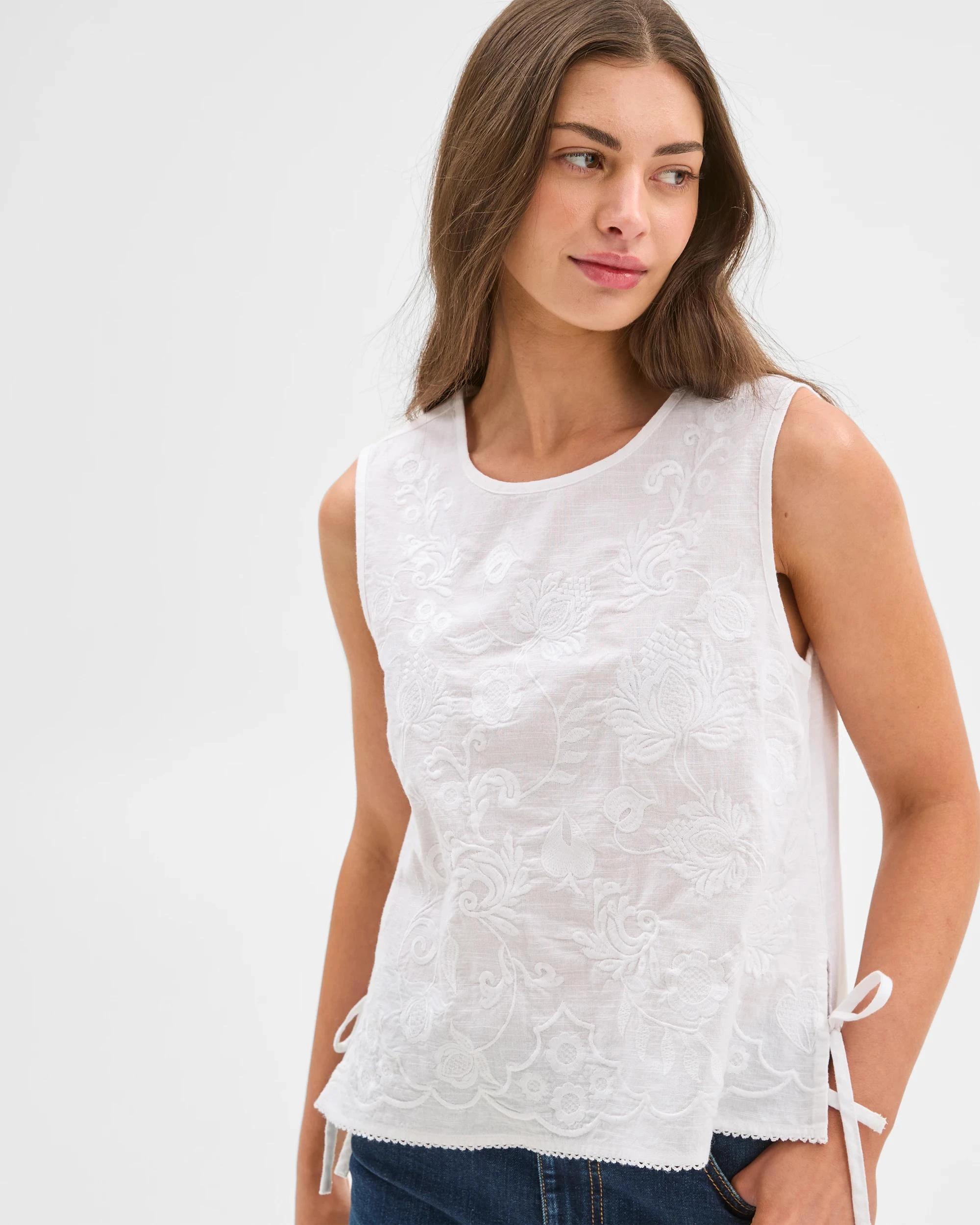 3 Target Petites Embroidered Tie Top WHITE, 3 of 7