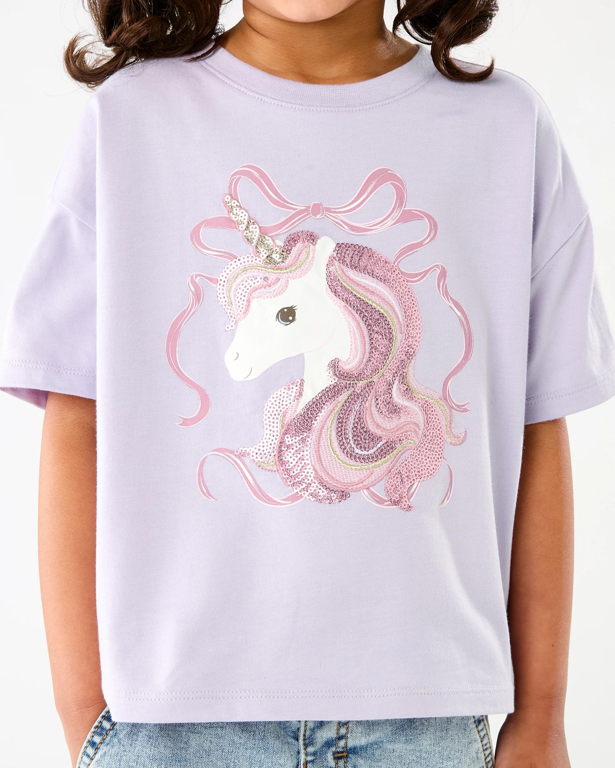 6 Short Sleeve Oversized Sequin T-shirt Prpl Uncrn, 6 of 6