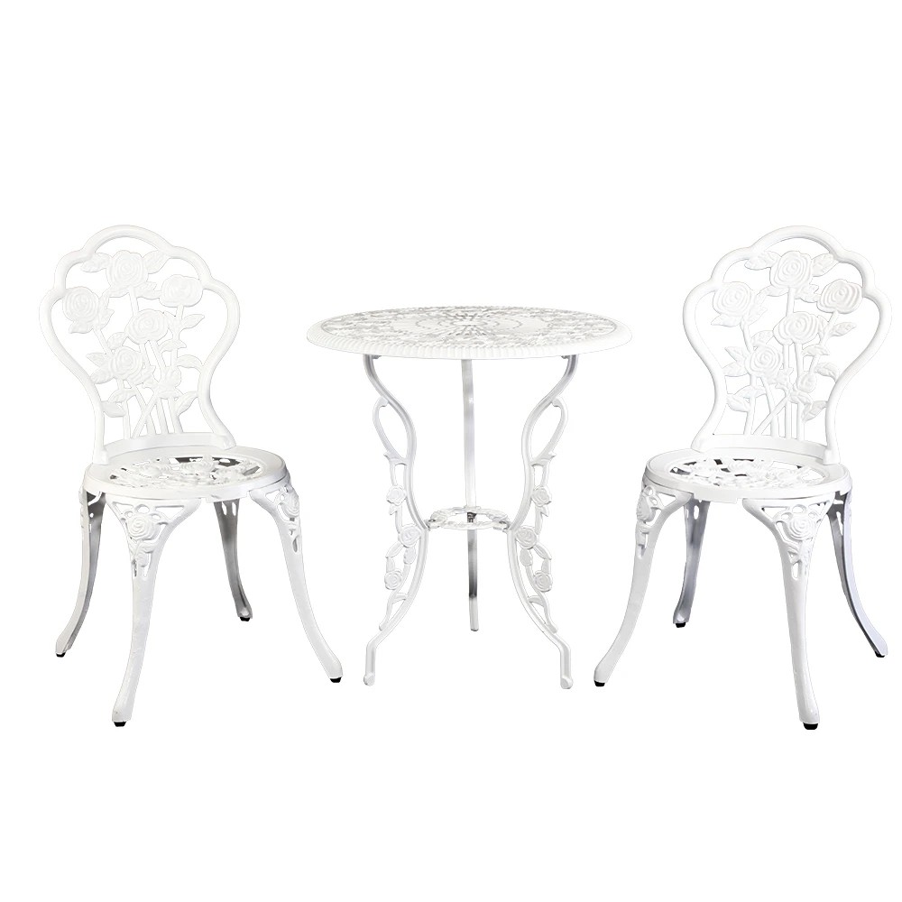 1 Gardeon 3PC Outdoor Setting Bistro Set Chairs Table Cast Aluminum Patio Furniture - White, 1 of 7