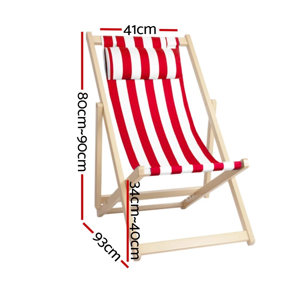 2 Gardeon Outdoor Deck Chair Wooden Sun Lounge Folding Beach Patio Furniture - Red, 2 of 6
