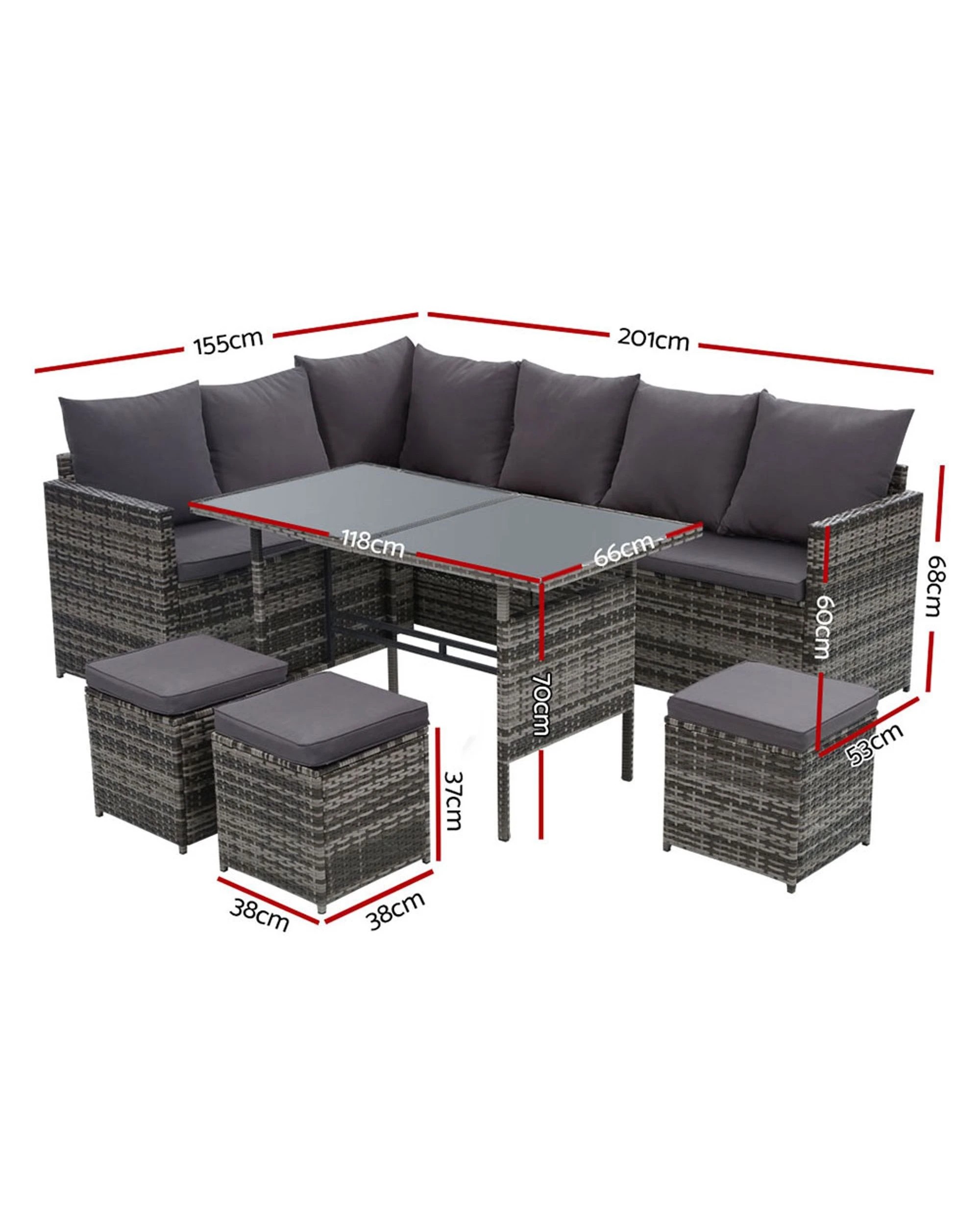 3 Gardeon Outdoor Dining Set Sofa Lounge Setting Chairs Table Ottoman Lawn - Grey, 3 of 6