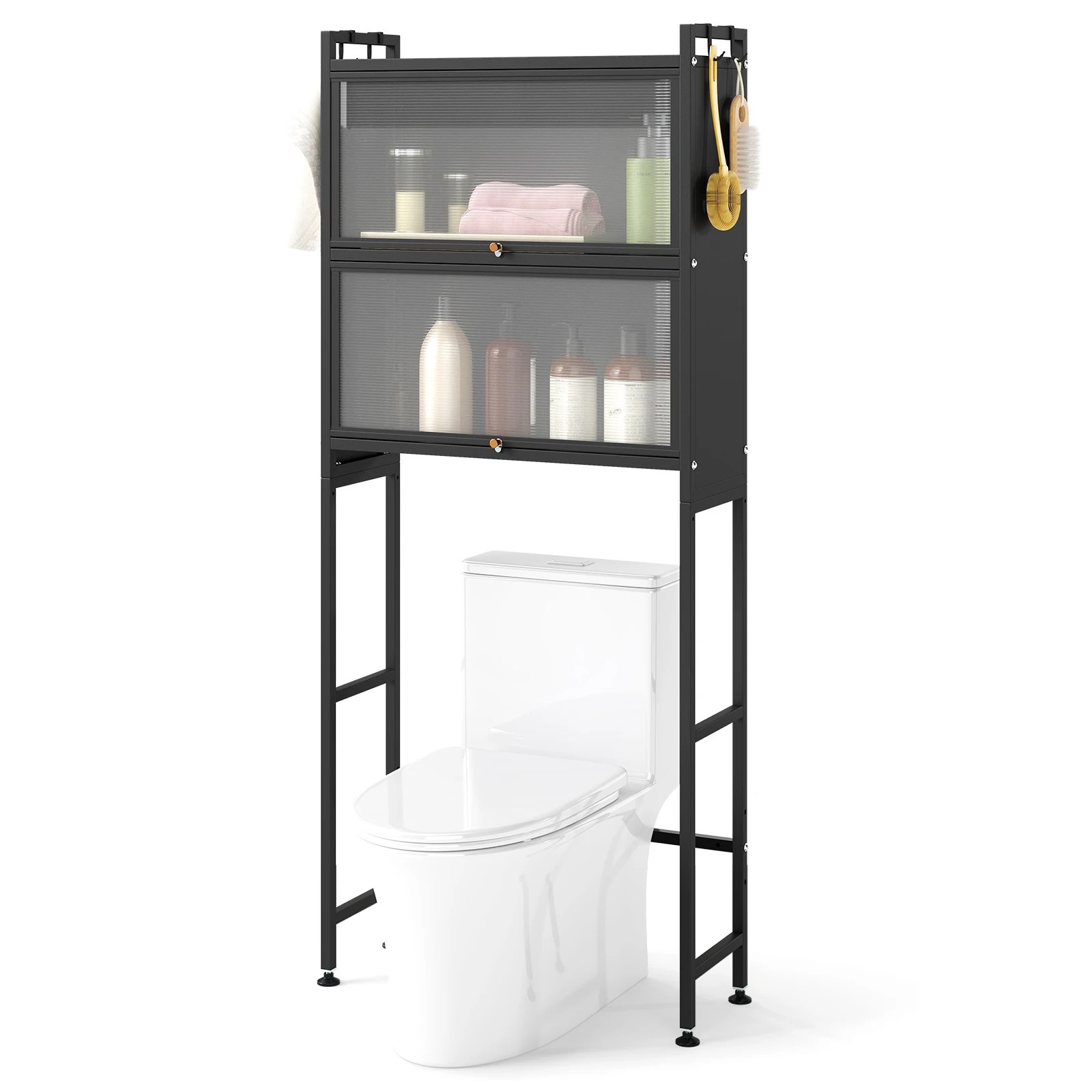 5 Costway Over Toilet Cabinet Flip-up Bathroom Storage Organizer Space-saving Laundry - Black, 5 of 5
