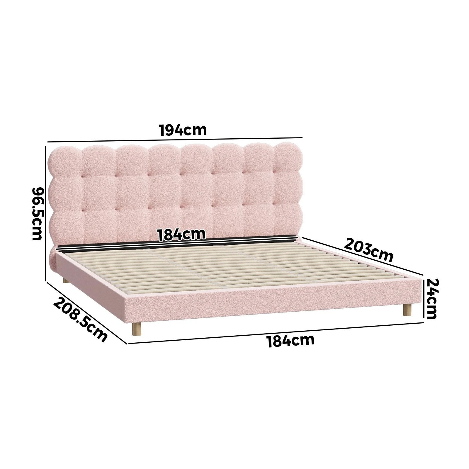 2 Oikiture Bed Frame King Size Tufted Bedhead Boucle Fabric - Pink, 2 of 9