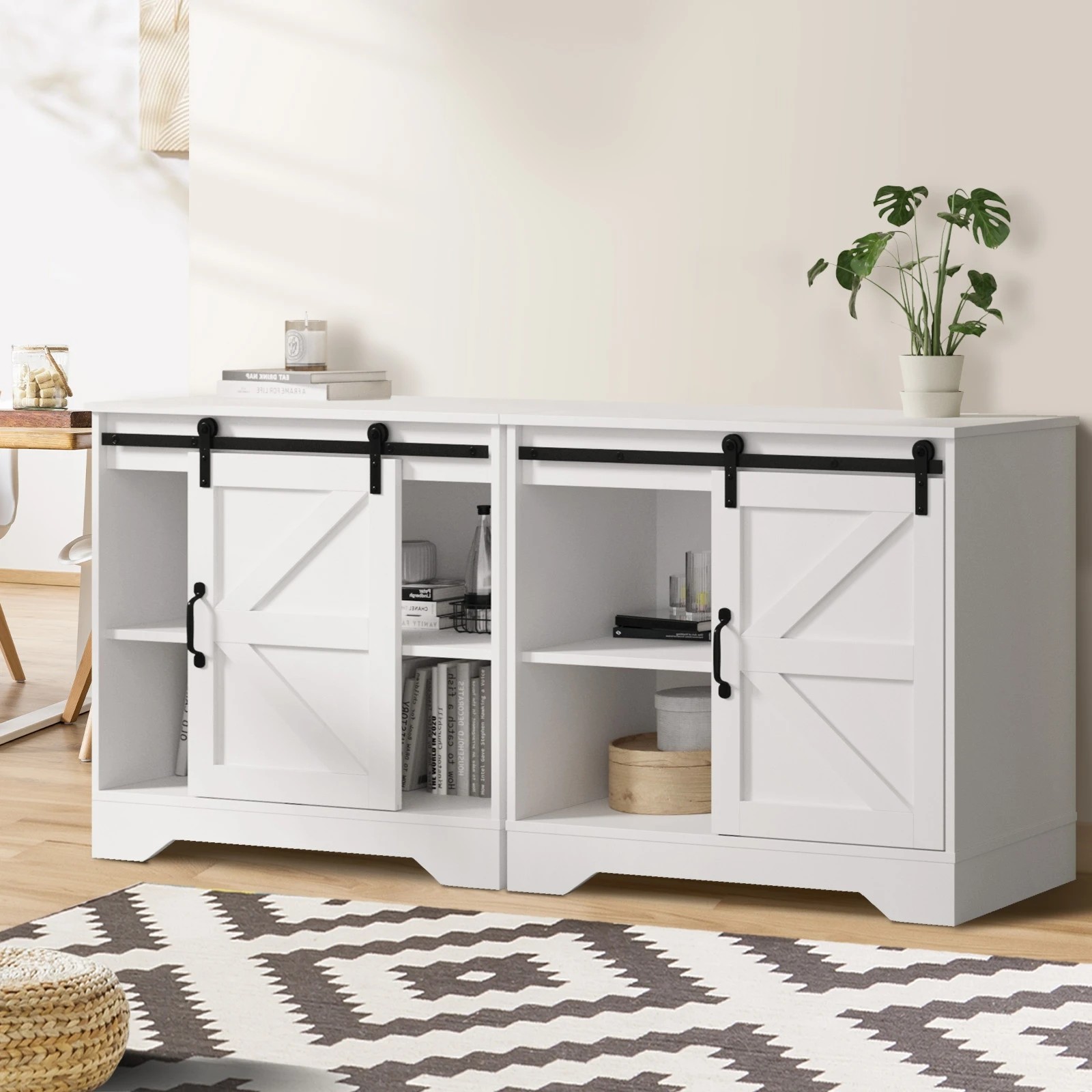 3 Oikiture 2x Buffet Sideboard Storage Cabinet Sliding Door - White, 3 of 9