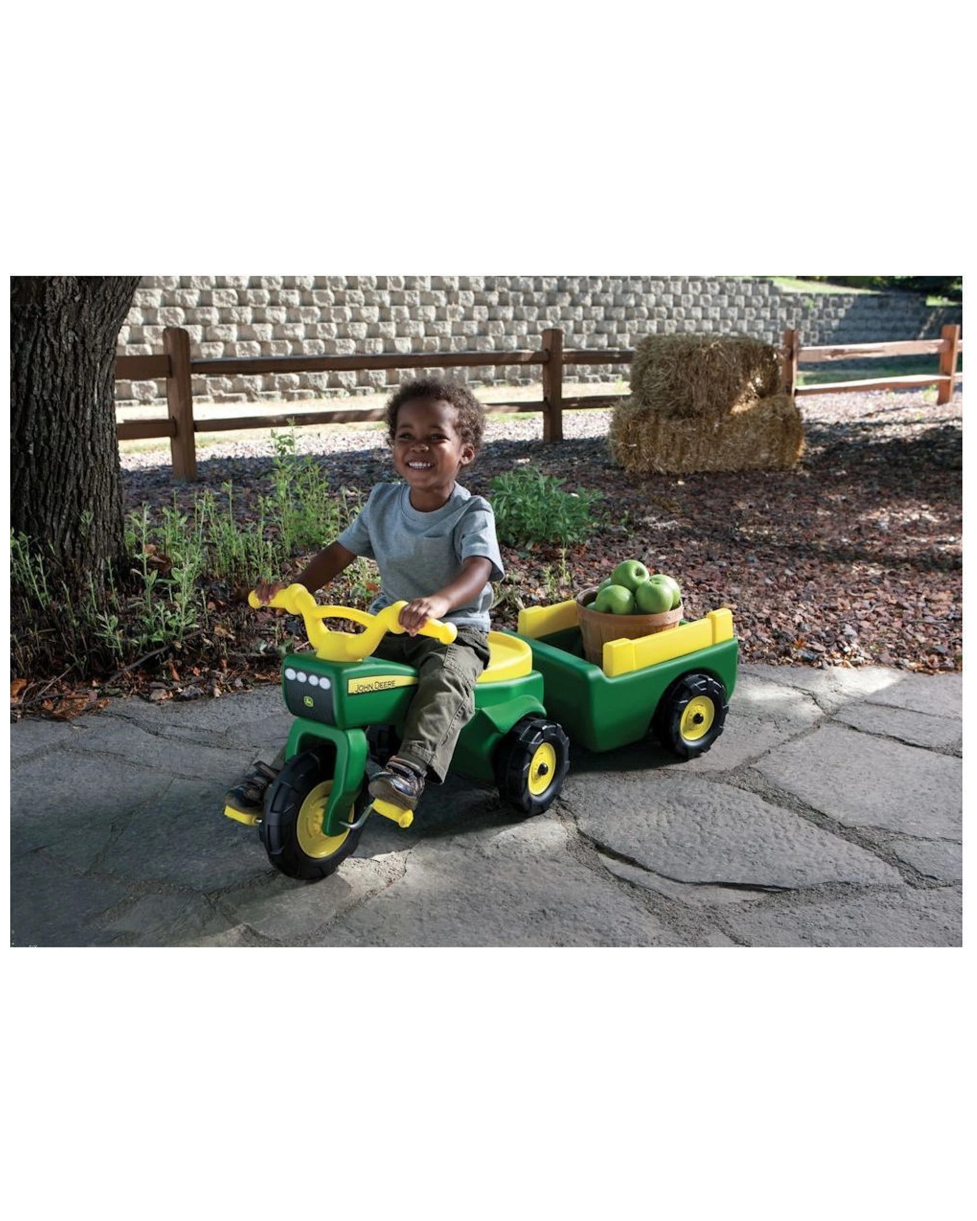 3 John Deere Kids Ride On Pedal Trike Tractor With Pull Wagon - Green Yellow - Green, 3 of 3