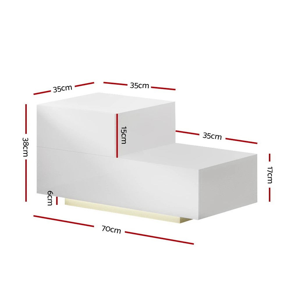 2 Artiss Bedside Tables LED 2 Drawers - REMI - White, 2 of 6