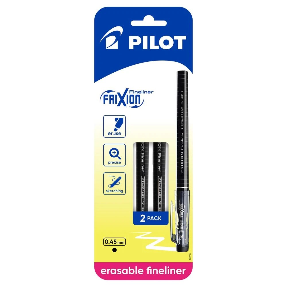 1 PILOT FriXion Erasable Fineliner 0.45mm Black 2 Pack, 1 of 7