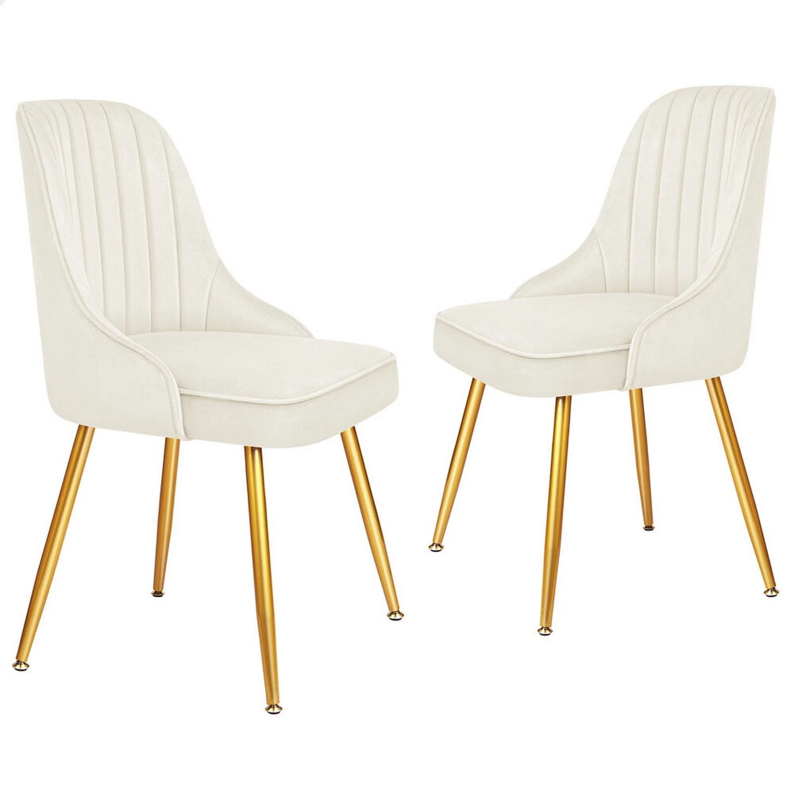 1 Alfordson 2x Dining Chairs Kitchen Accent Lounge Padded Tufted Seat Velvet - Beige, 1 of 10