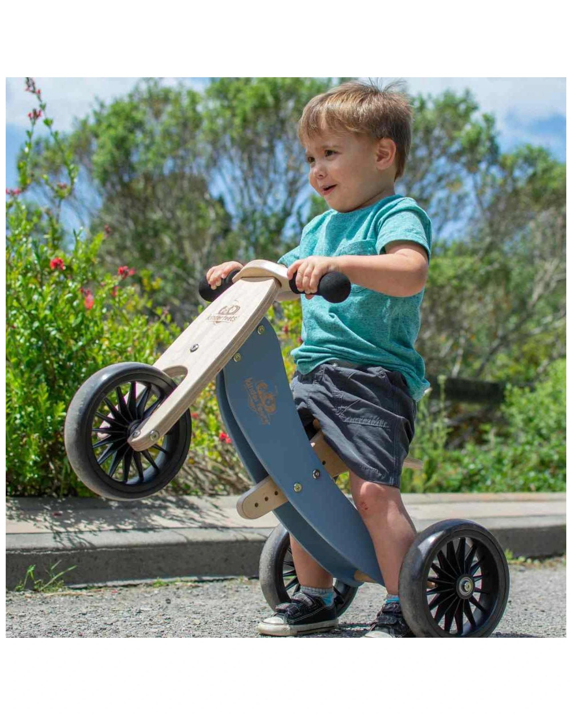 5 Kinderfeets 72cm Wood Tiny Tot Plus Bike Trike Kids Ride-on Toy Slate Blue 18m Plus - Blue, 5 of 6