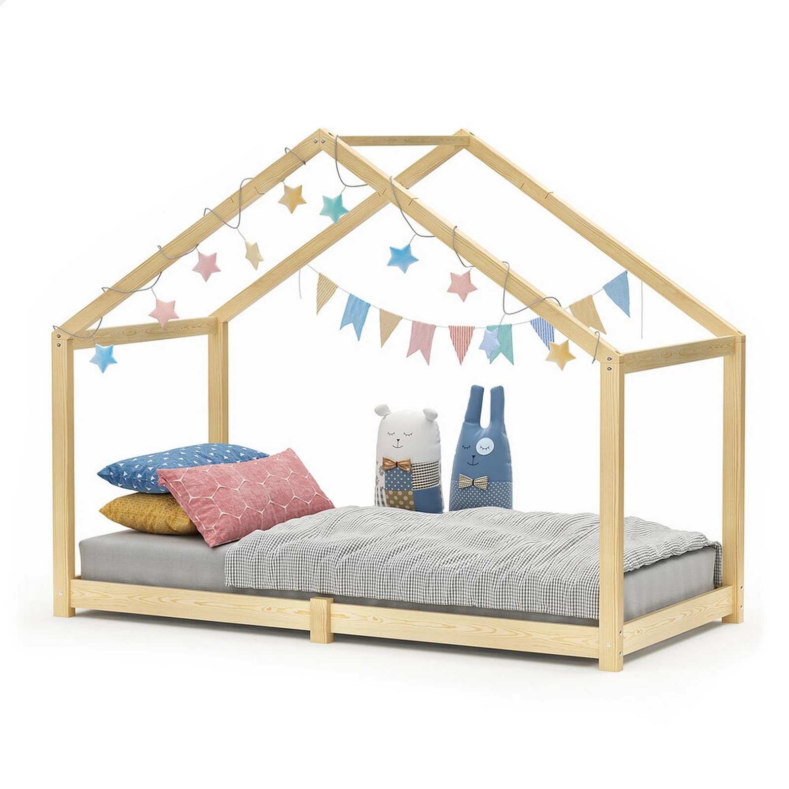 1 Alfordson Kids Bed Frame Wooden Timber Single House Frame Candice - Natural, 1 of 7