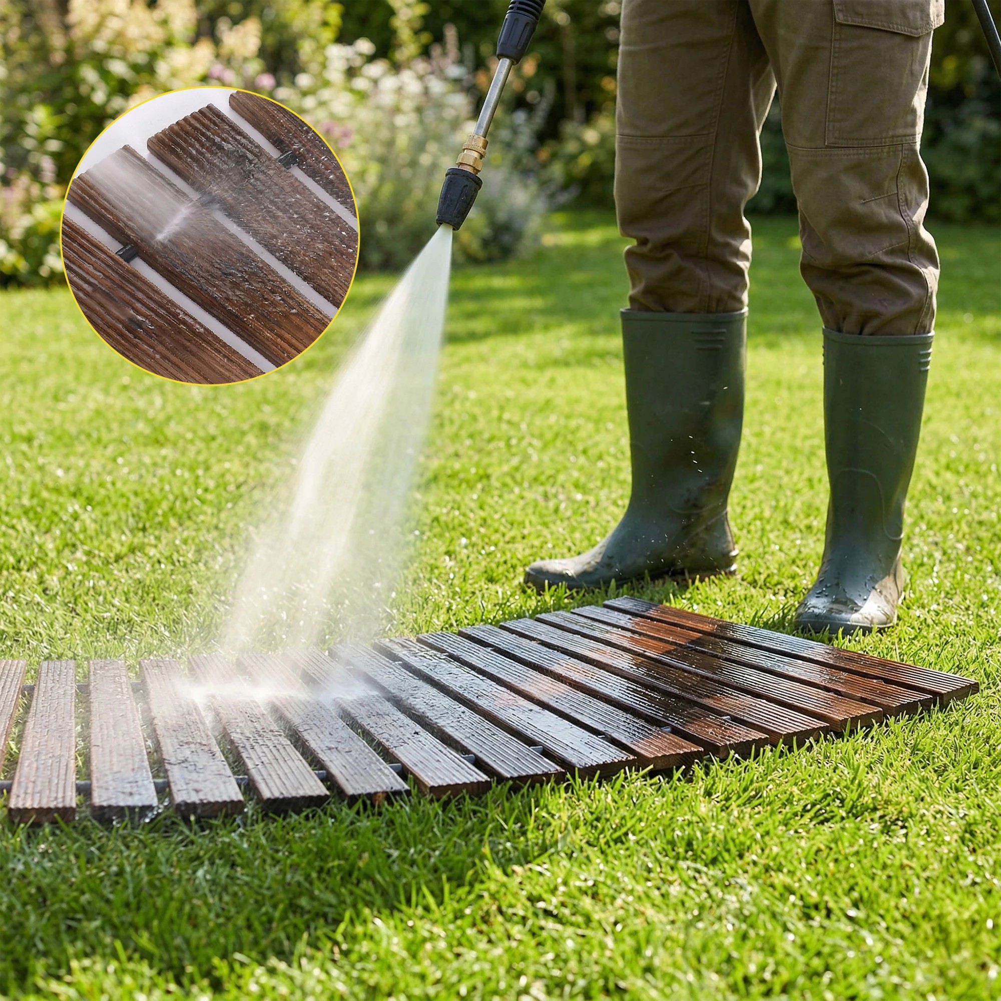 6 Gardeon 8FT Wooden Garden Pathway Roll-Out Curved Walkway Outdoor Backyard - Charcoal, 6 of 7
