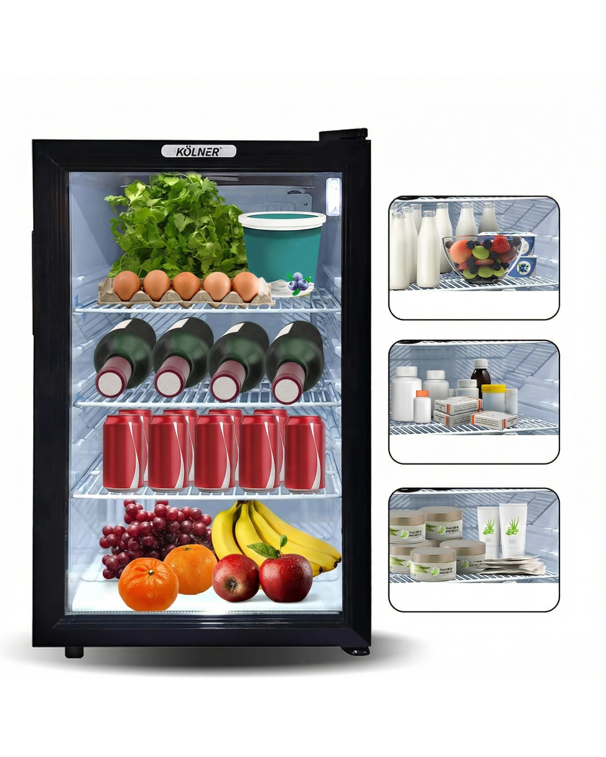 7 Kolner 70L Mini Bar Fridge - Double-Glazed Glass Door Beverage Cooler - Black, 7 of 7