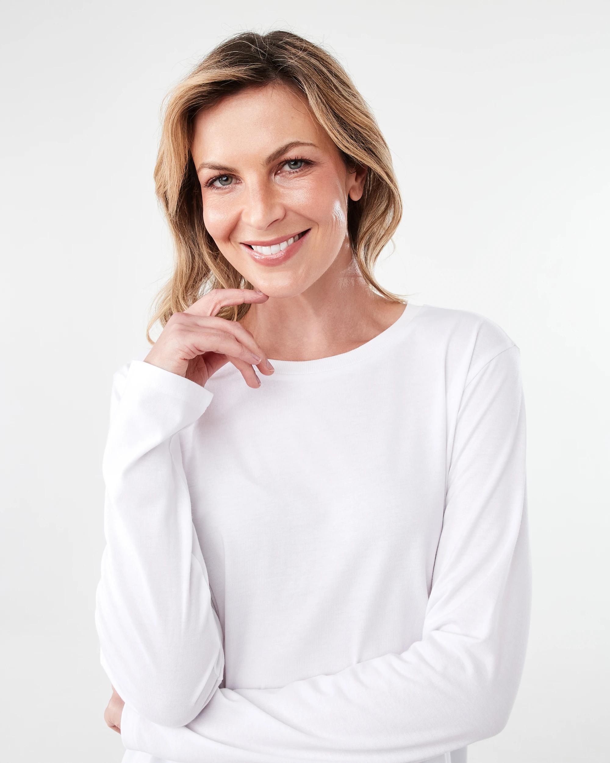 4 Long Sleeve Cotton Modal T-shirt White, 4 of 6